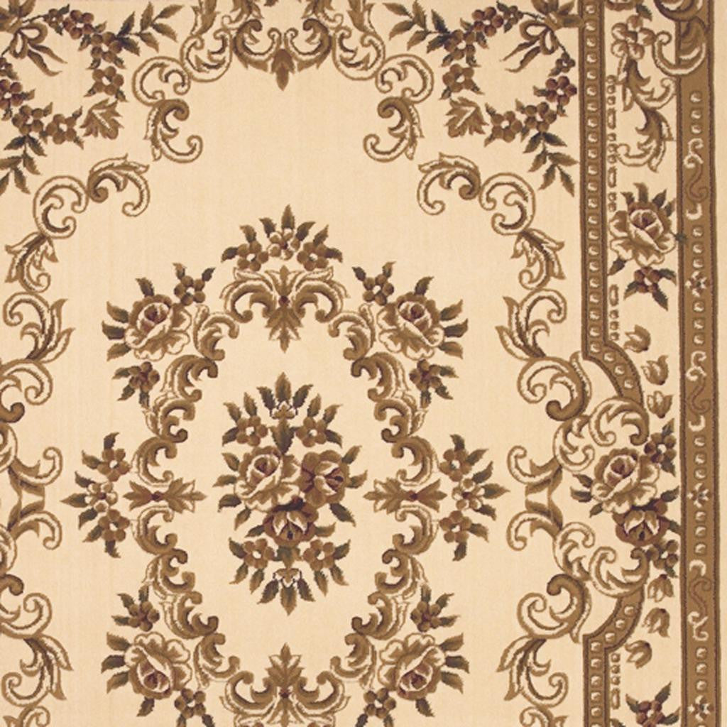 8' X 11' Beige And Brown Floral Medallion Area Rug-Area Rugs-DECOROLALA