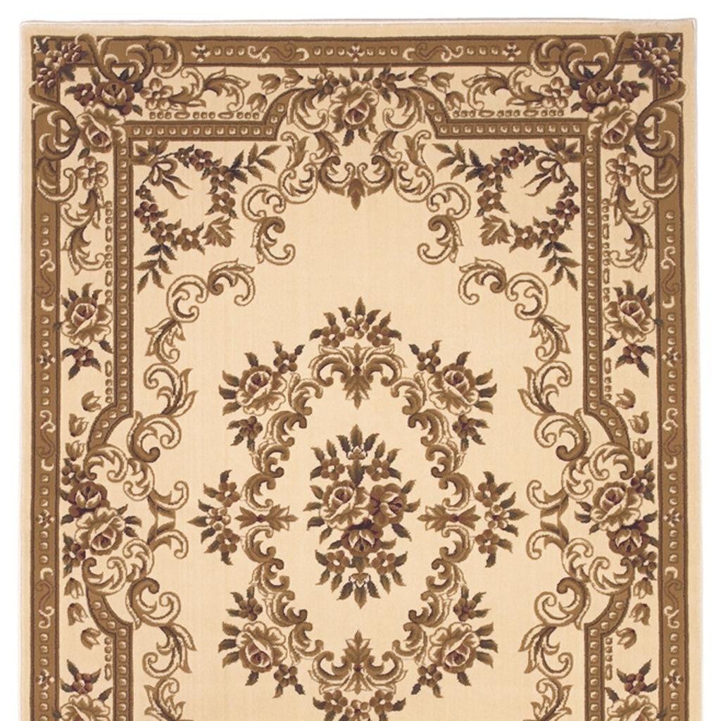 8' X 11' Beige And Brown Floral Medallion Area Rug-Area Rugs-DECOROLALA