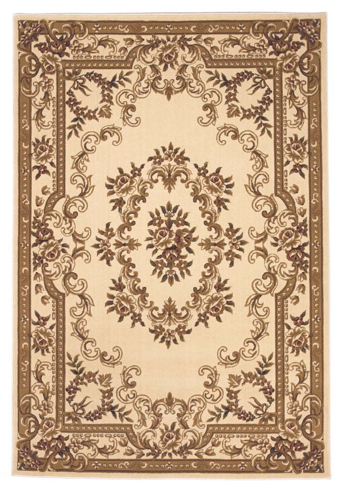 8' X 11' Beige And Brown Floral Medallion Area Rug-Area Rugs-DECOROLALA