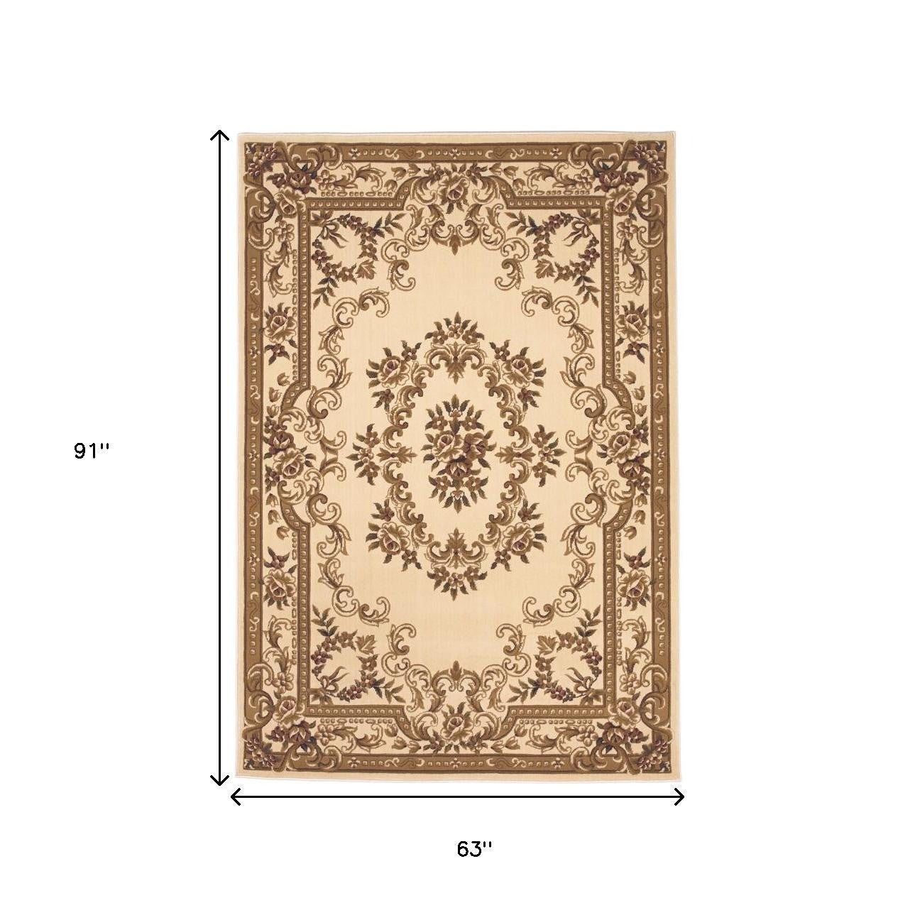 8' X 11' Beige And Brown Floral Medallion Area Rug-Area Rugs-DECOROLALA