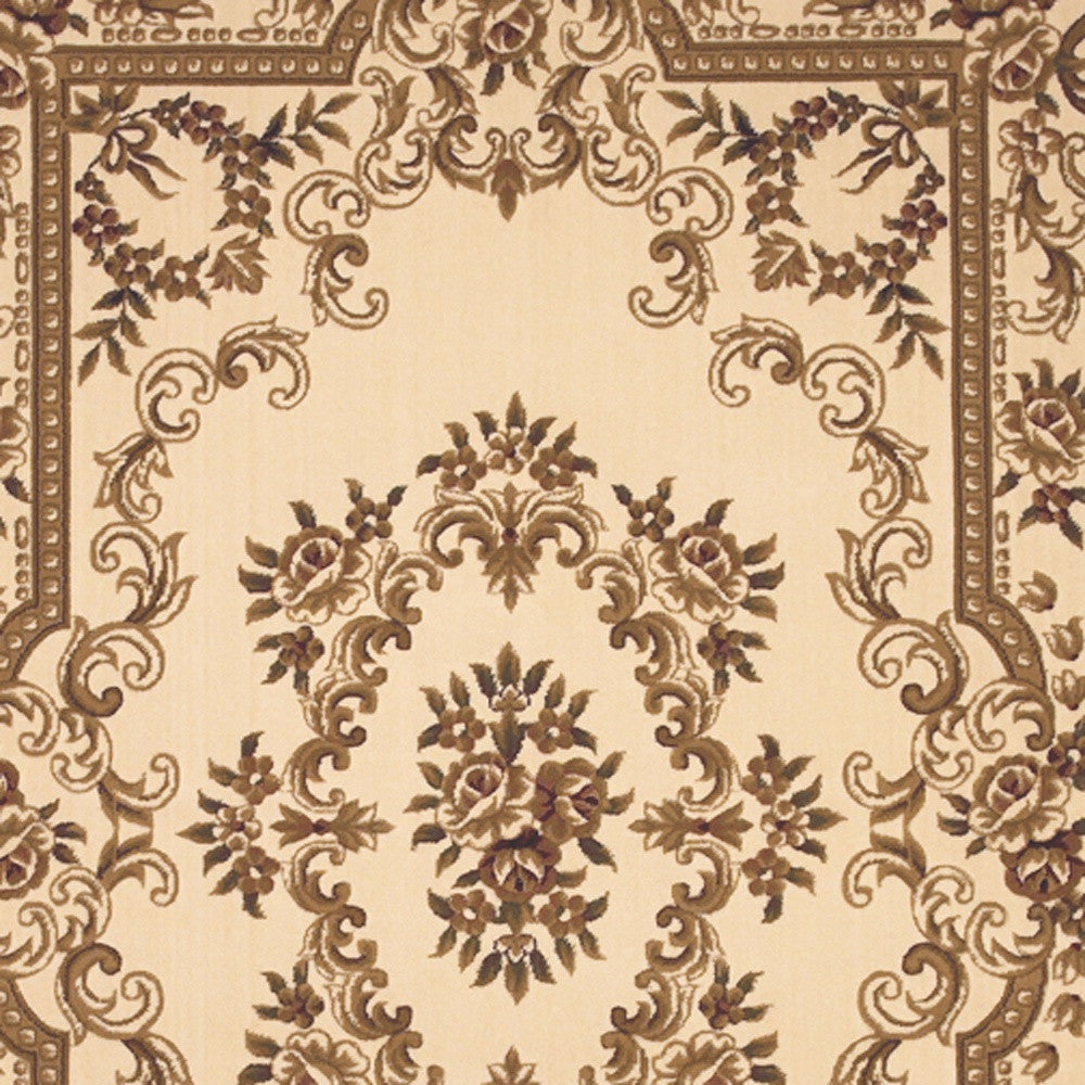 8' X 11' Beige And Brown Floral Medallion Area Rug-Area Rugs-DECOROLALA
