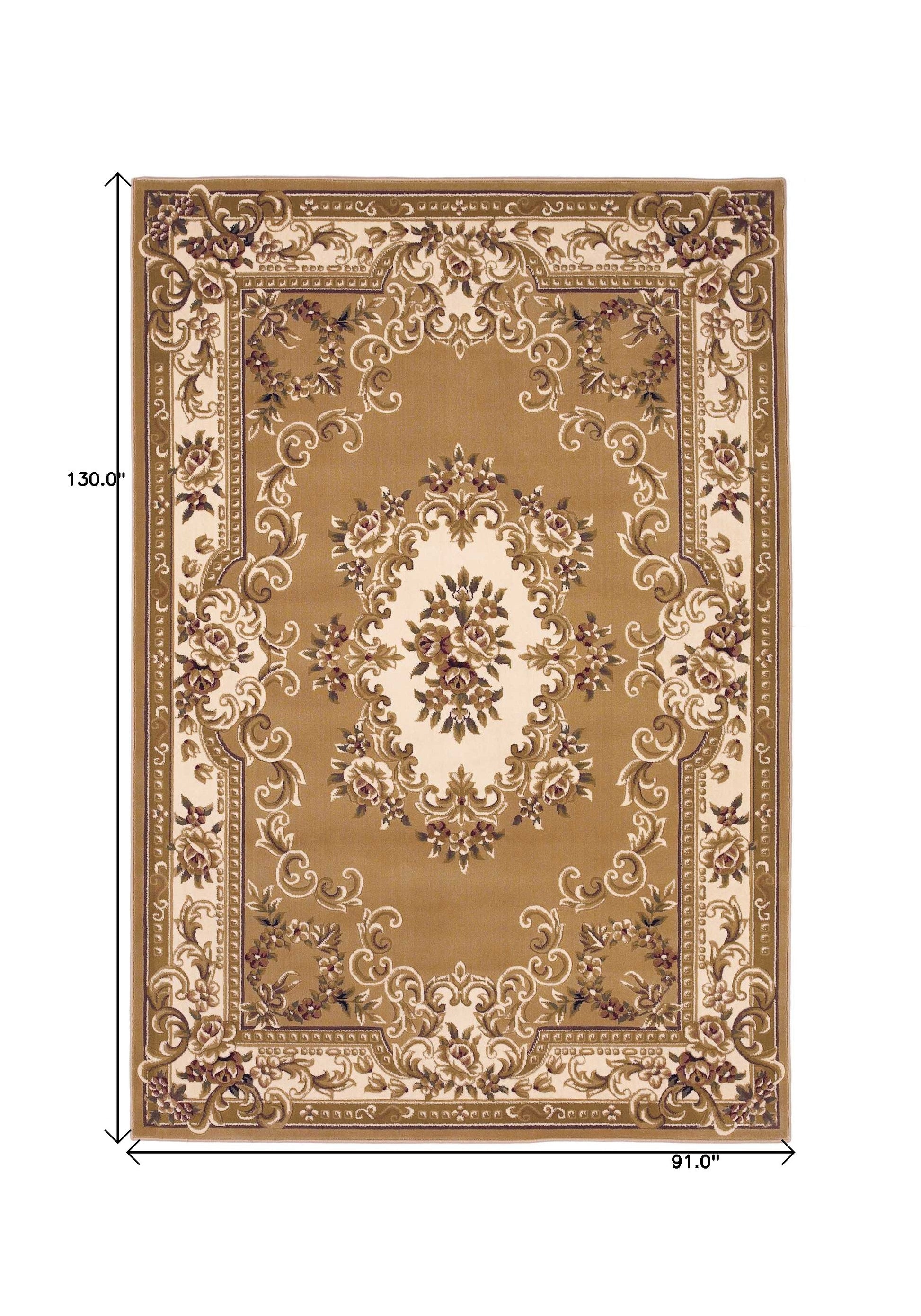 8' X 11' Beige Ivory And Brown Floral Medallion Area Rug-Area Rugs-DECOROLALA