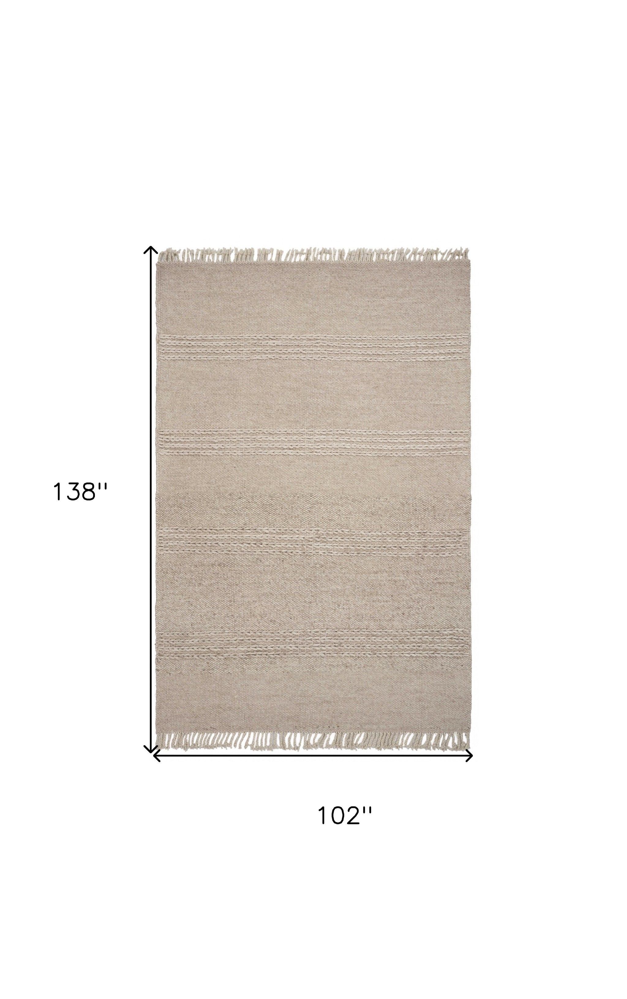 8' X 11' Beige Wool Hand Woven Area Rug-Area Rugs-DECOROLALA