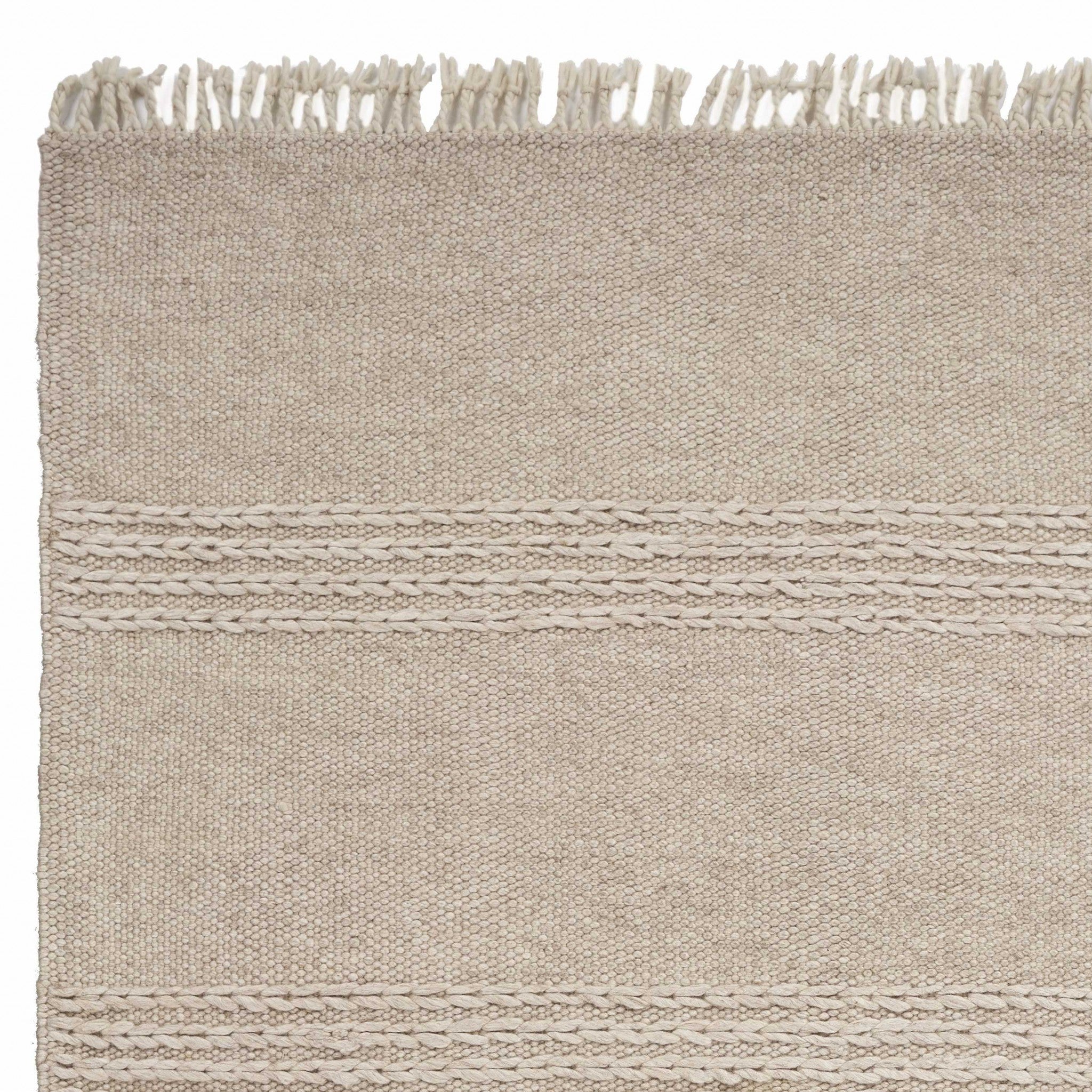 8' X 11' Beige Wool Hand Woven Area Rug-Area Rugs-DECOROLALA