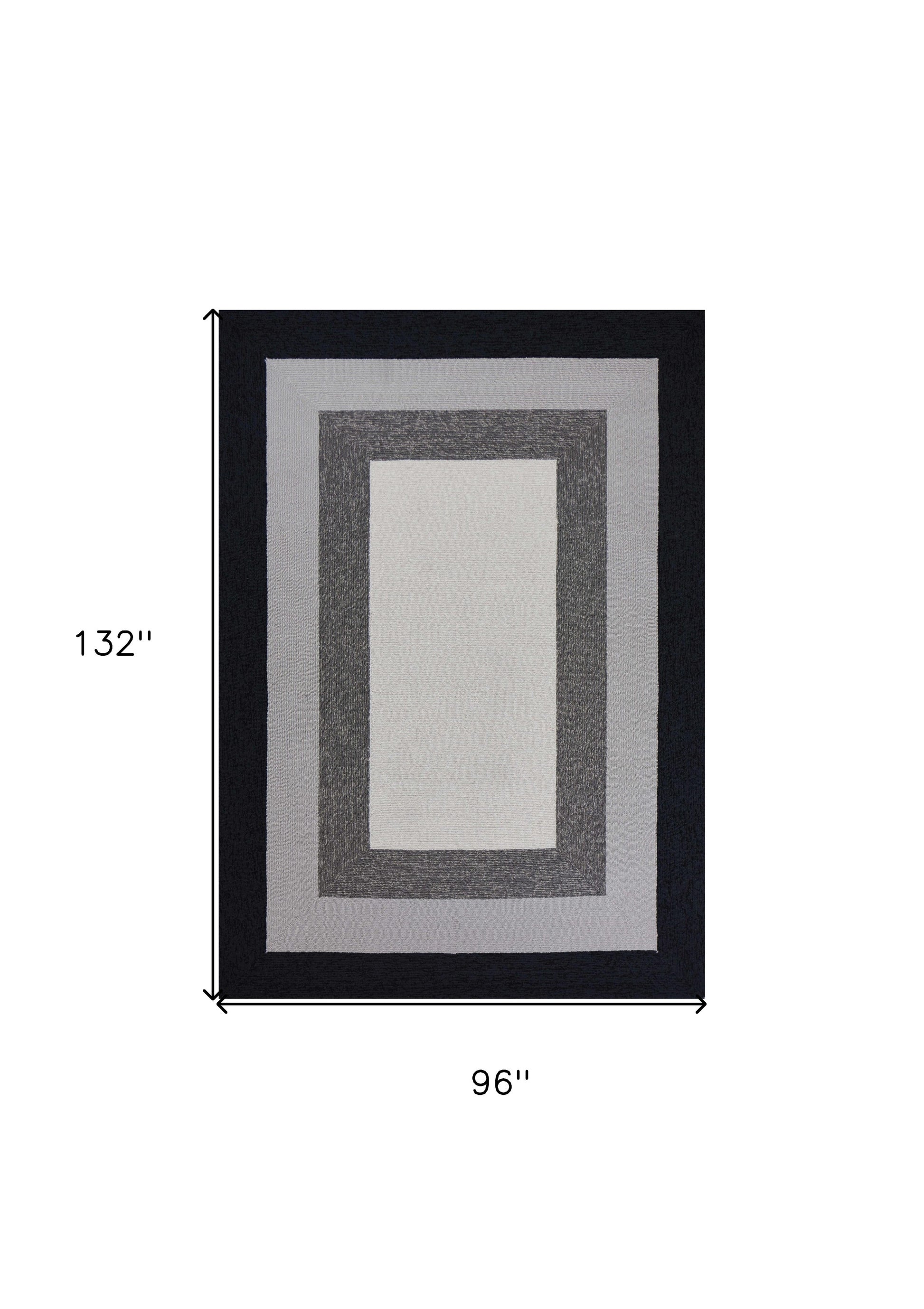 8' X 11' Black And Gray Geometric Hand Hooked Area Rug-Area Rugs-DECOROLALA