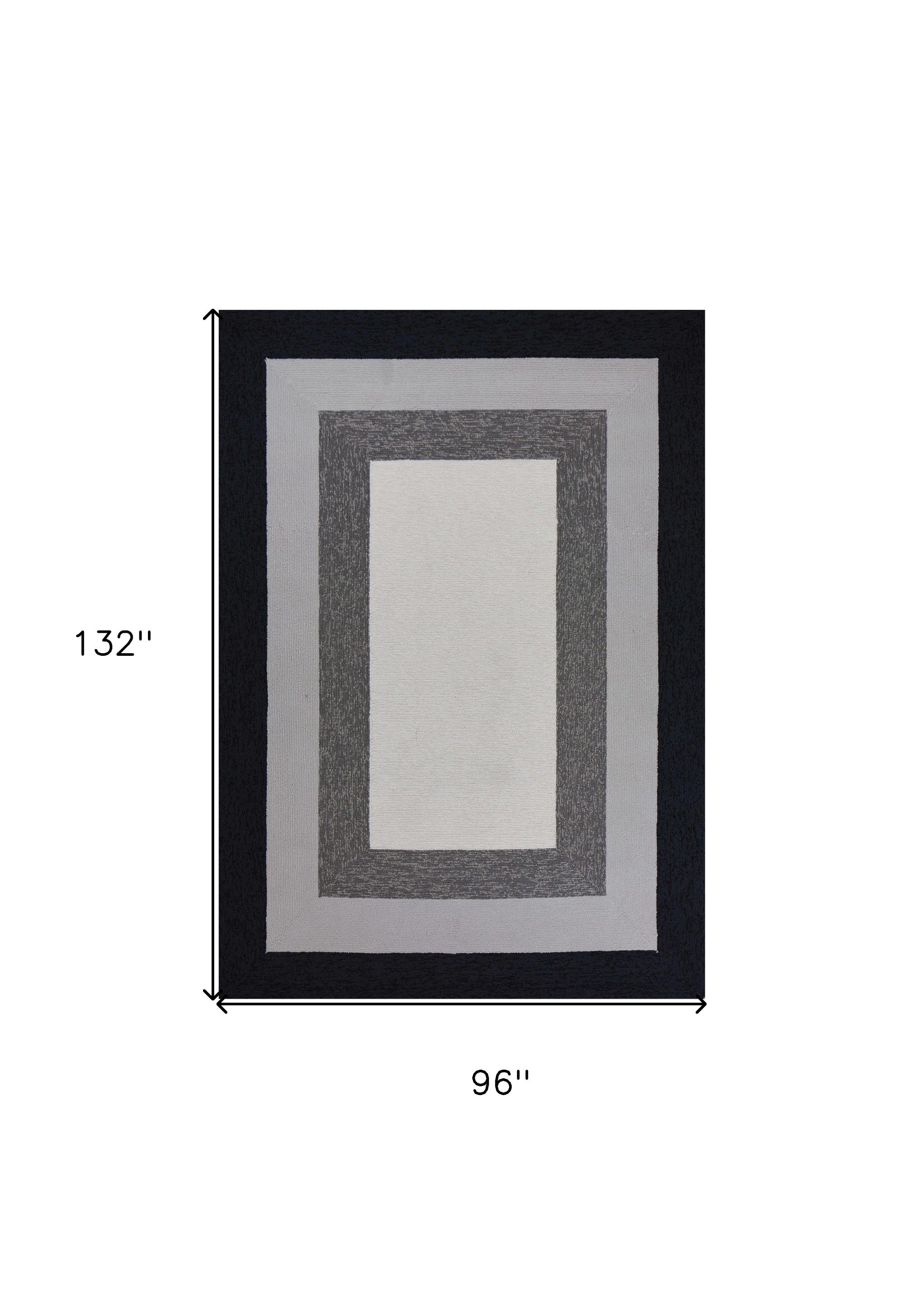 8' X 11' Black And Gray Geometric Hand Hooked Area Rug-Area Rugs-DECOROLALA