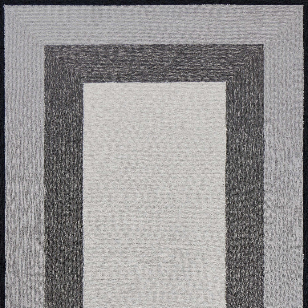 8' X 11' Black And Gray Geometric Hand Hooked Area Rug-Area Rugs-DECOROLALA