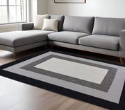 8' X 11' Black And Gray Geometric Hand Hooked Area Rug-Area Rugs-DECOROLALA
