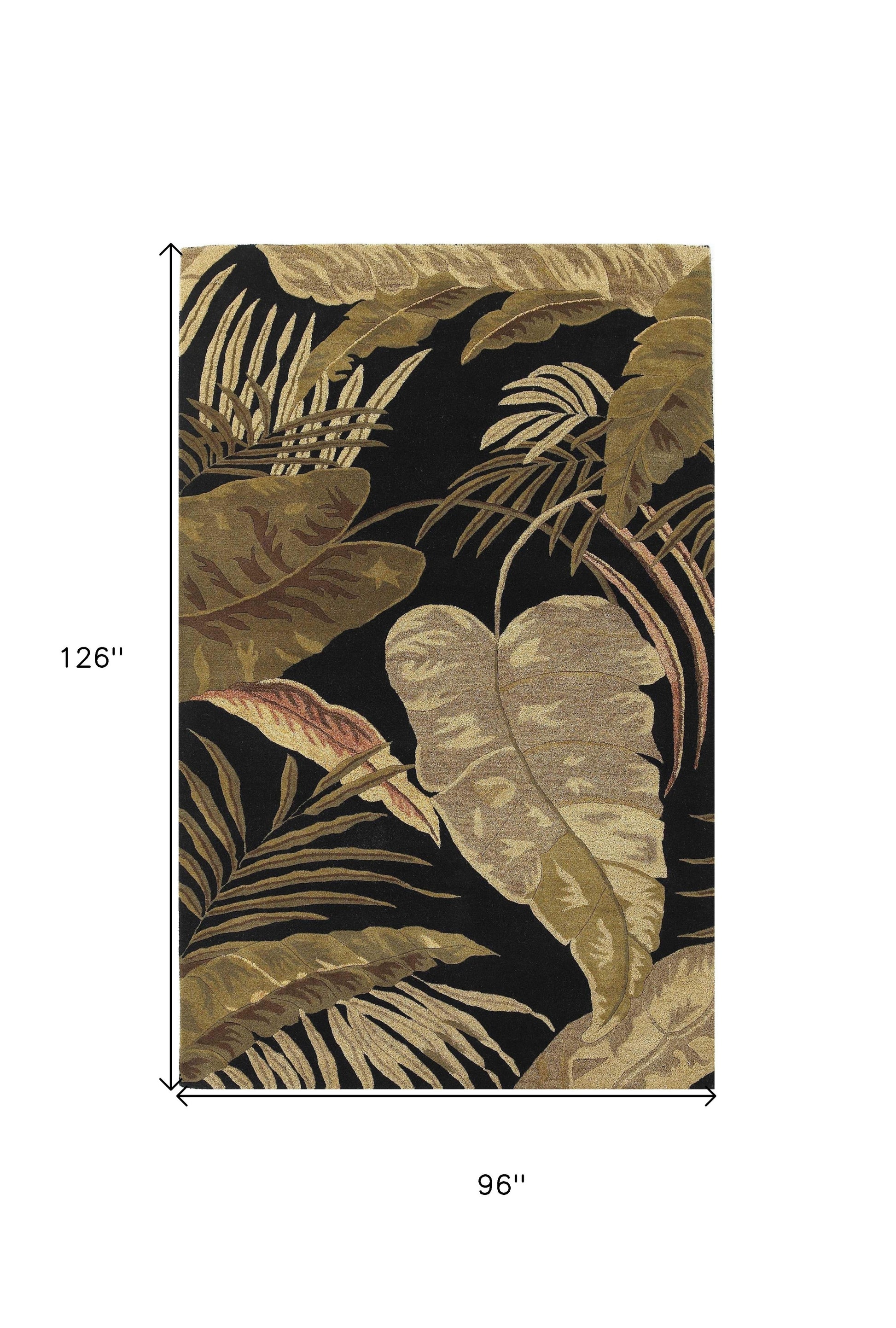 8' X 11' Black Beige And Brown Wool Botanical Leaves Hand Tufted Area Rug-Area Rugs-DECOROLALA