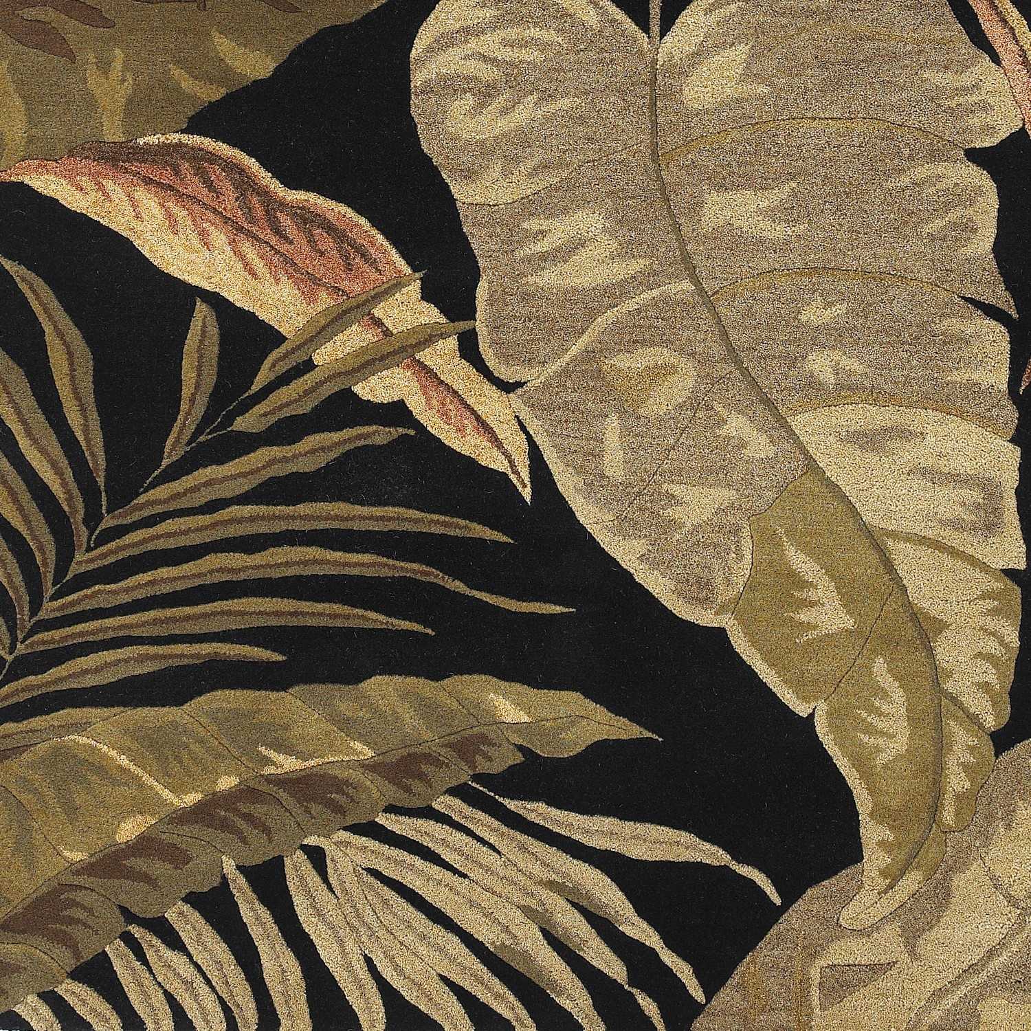 8' X 11' Black Beige And Brown Wool Botanical Leaves Hand Tufted Area Rug-Area Rugs-DECOROLALA