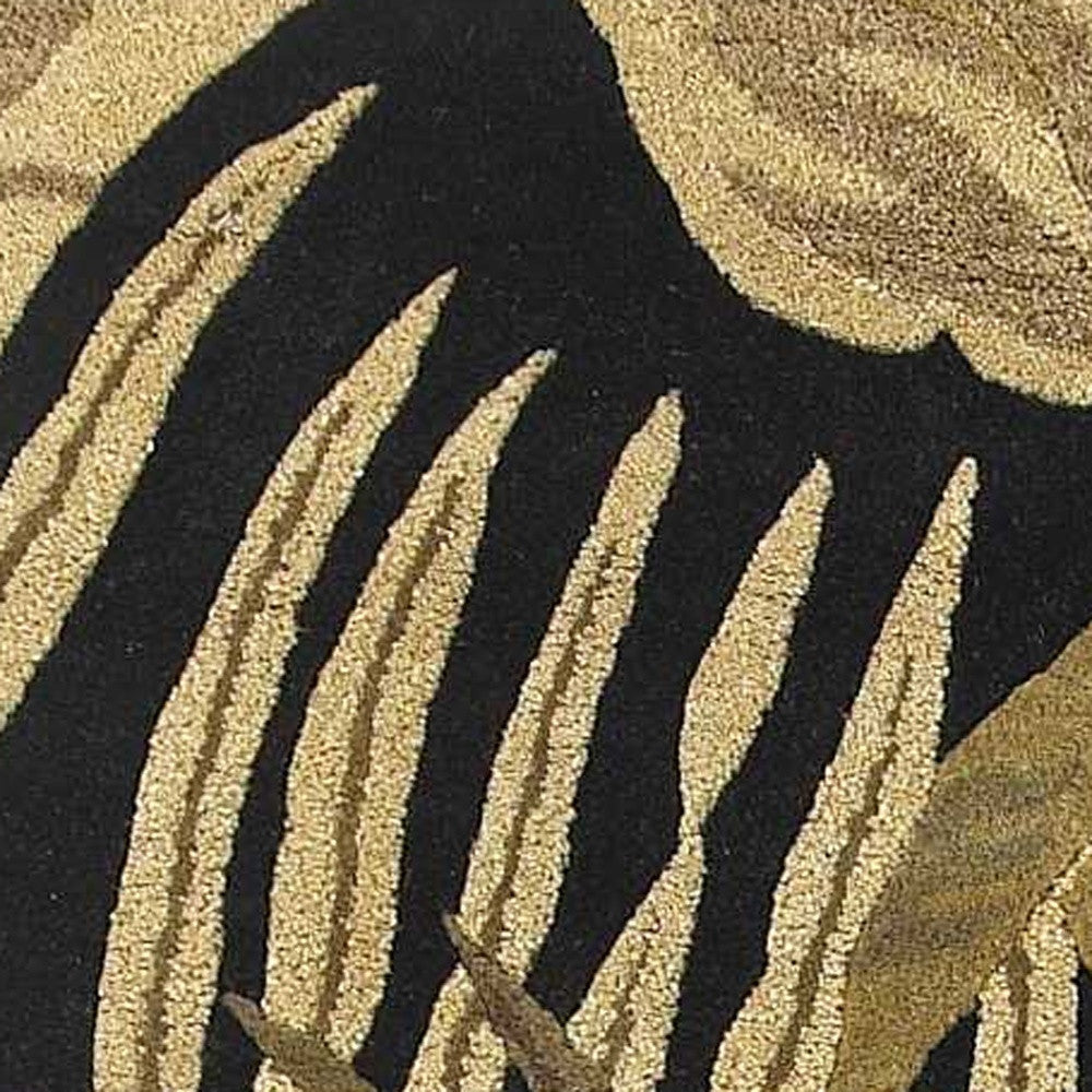 8' X 11' Black Beige And Brown Wool Botanical Leaves Hand Tufted Area Rug-Area Rugs-DECOROLALA