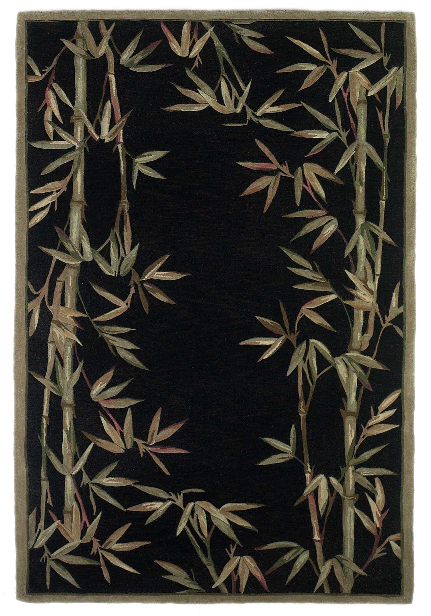 8' X 11' Black Green And Brown Wool Tropical Botanical Hand Tufted Area Rug-Area Rugs-DECOROLALA