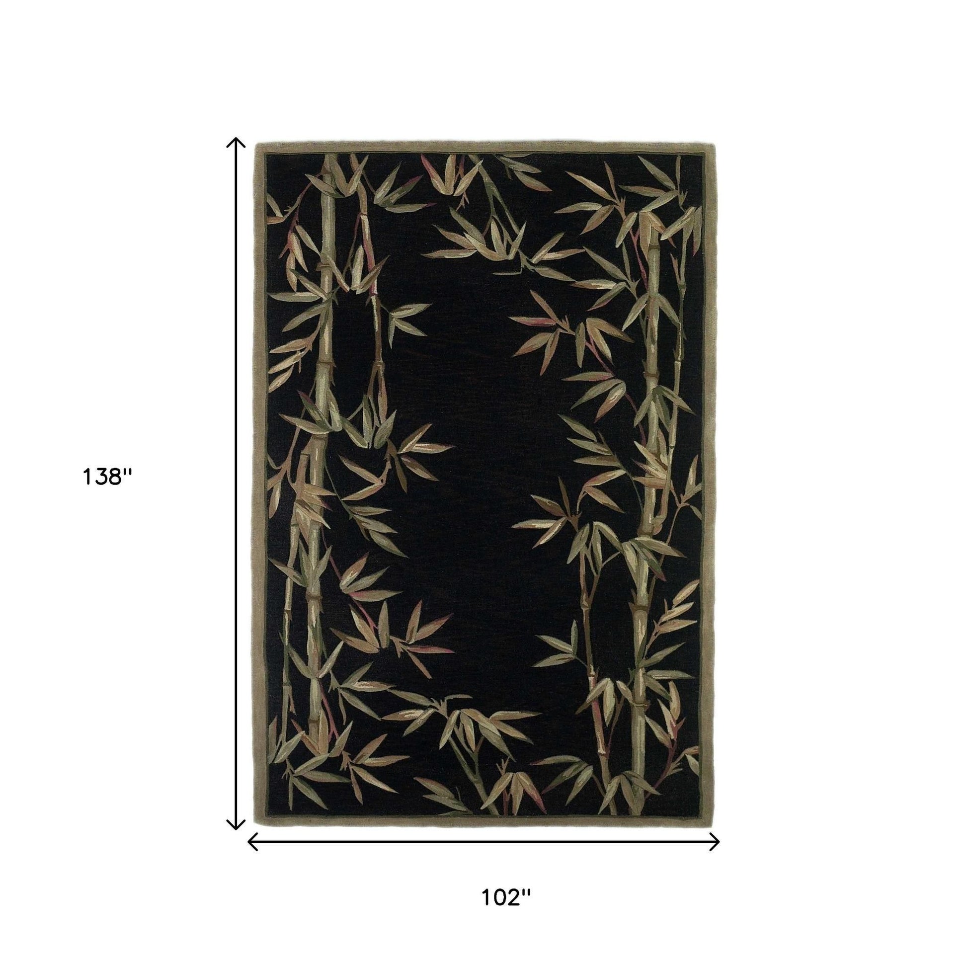 8' X 11' Black Green And Brown Wool Tropical Botanical Hand Tufted Area Rug-Area Rugs-DECOROLALA