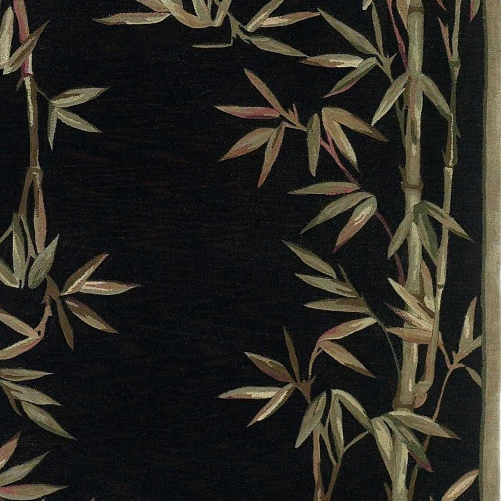 8' X 11' Black Green And Brown Wool Tropical Botanical Hand Tufted Area Rug-Area Rugs-DECOROLALA