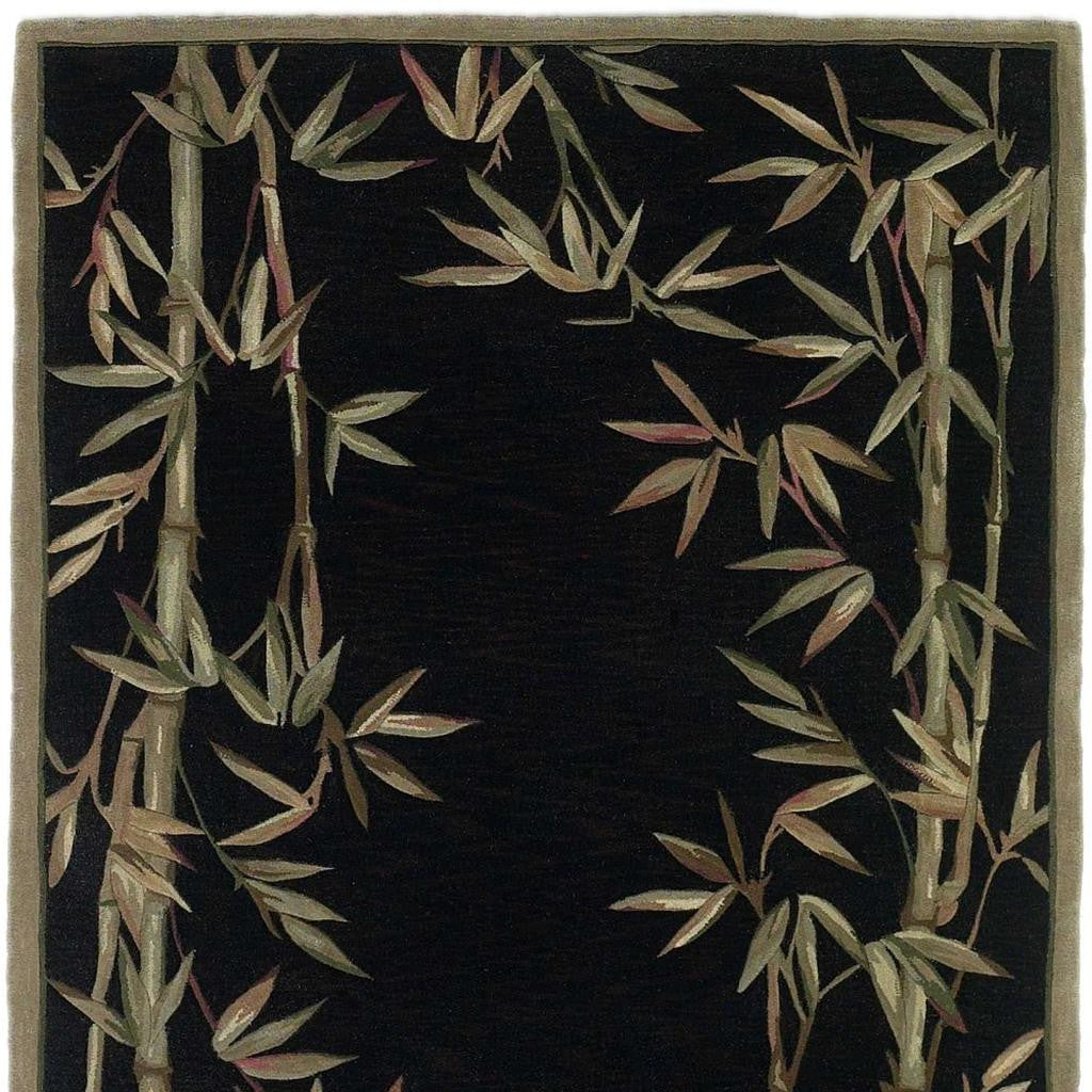 8' X 11' Black Green And Brown Wool Tropical Botanical Hand Tufted Area Rug-Area Rugs-DECOROLALA