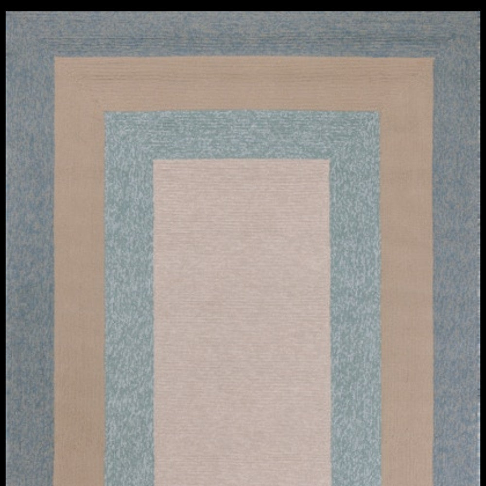 8' X 11' Blue And Beige Handmade Indoor Outdoor Area Rug-Outdoor Rugs-DECOROLALA