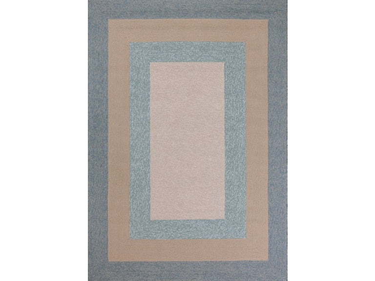 8' X 11' Blue And Beige Handmade Indoor Outdoor Area Rug-Outdoor Rugs-DECOROLALA