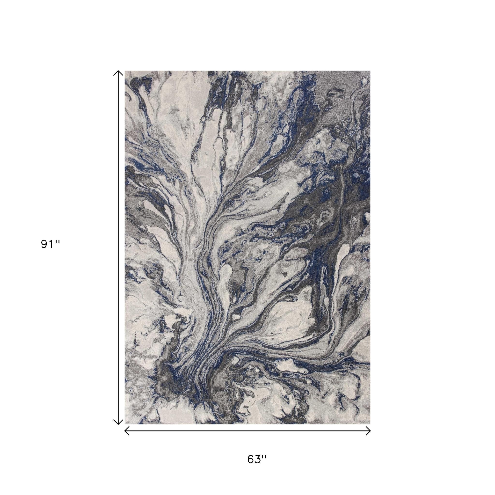 8' X 11' Blue And Gray Abstract Area Rug-Area Rugs-DECOROLALA