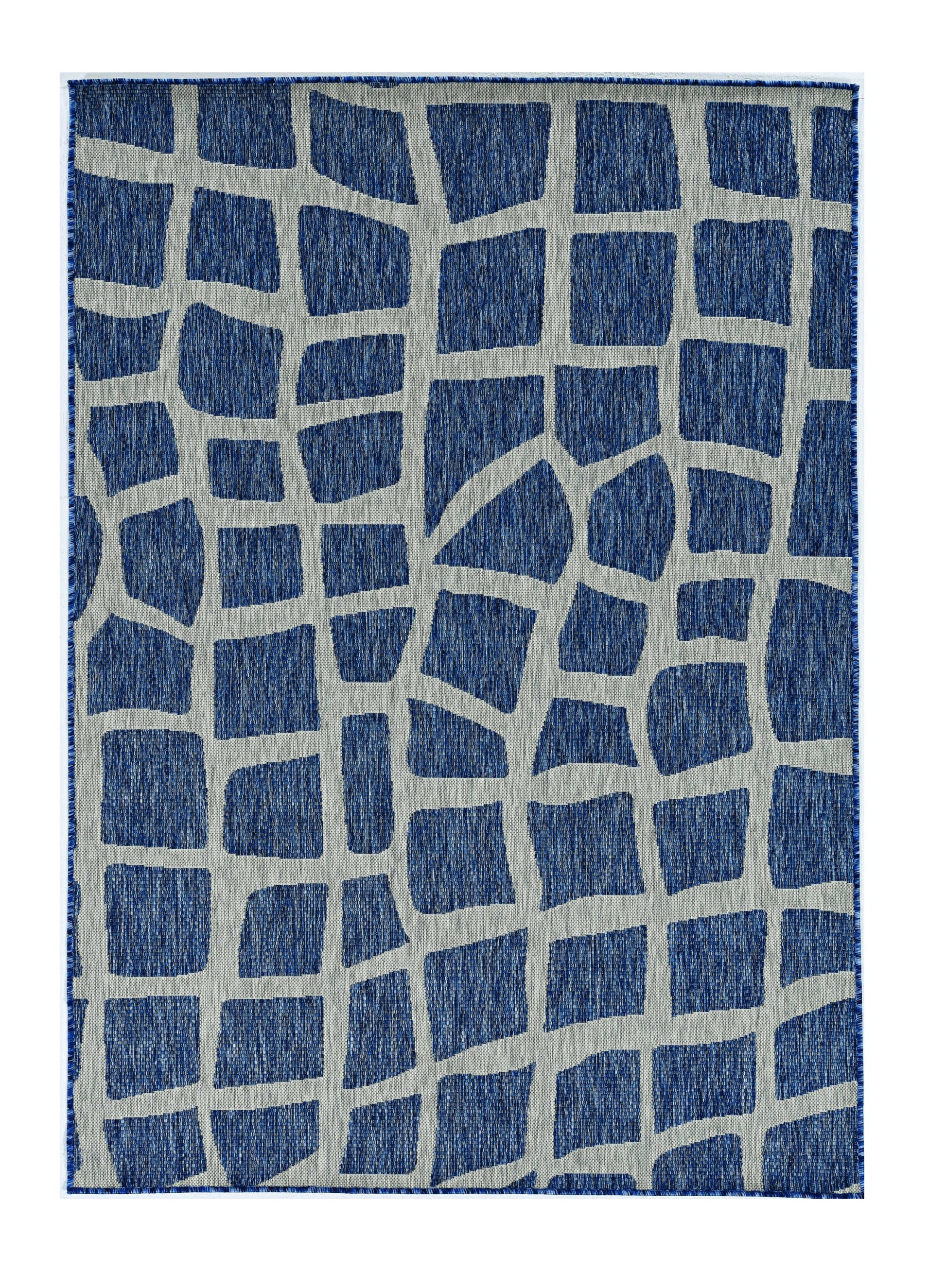 8' X 11' Blue And Gray Abstract Indoor Outdoor Area Rug-Outdoor Rugs-DECOROLALA