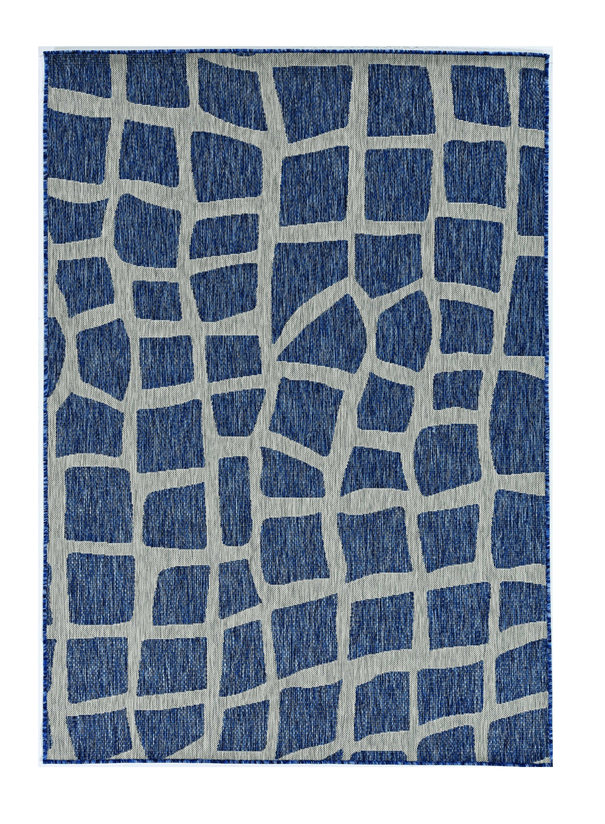 8' X 11' Blue And Gray Abstract Indoor Outdoor Area Rug-Outdoor Rugs-DECOROLALA