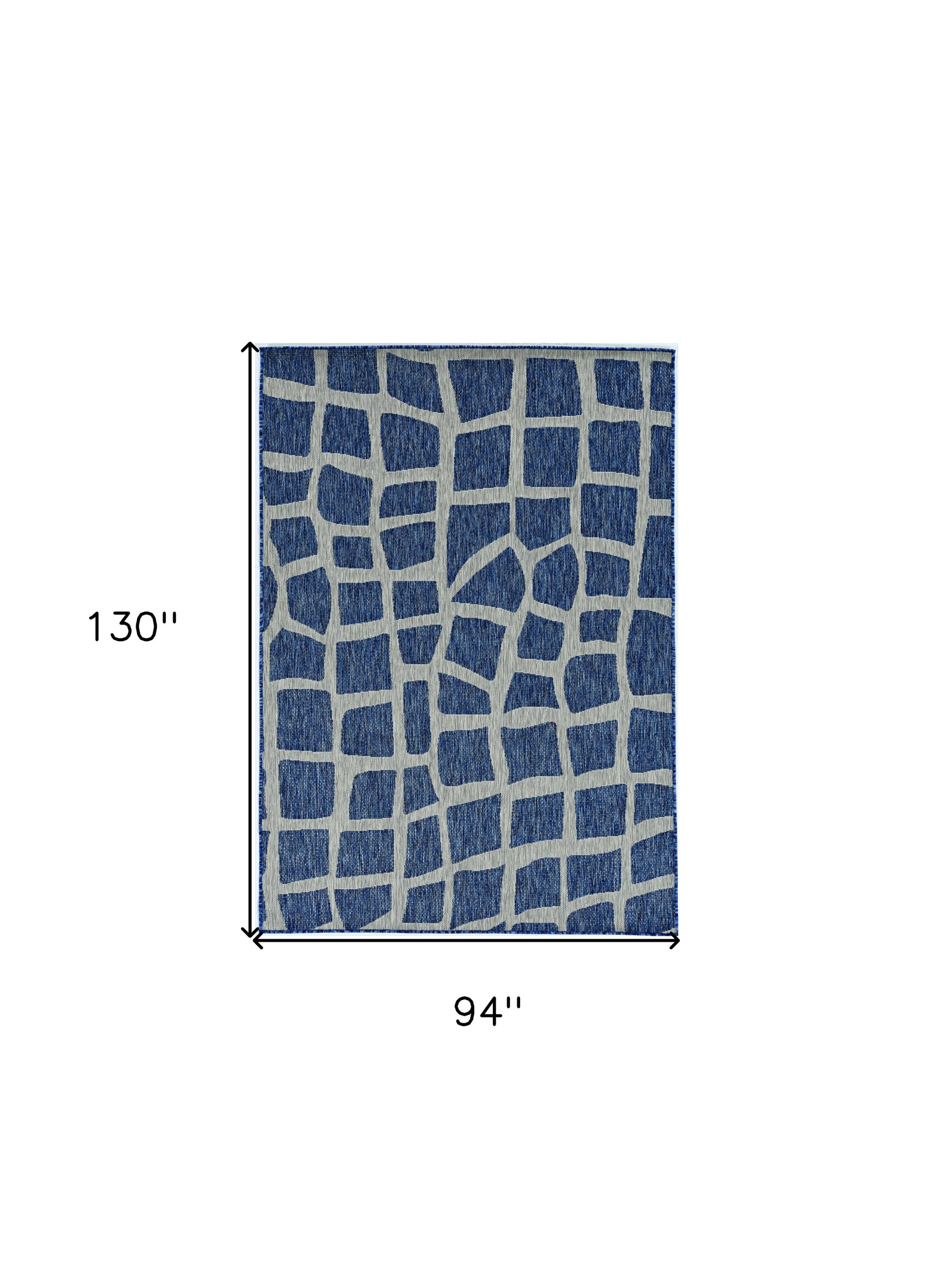 8' X 11' Blue And Gray Abstract Indoor Outdoor Area Rug-Outdoor Rugs-DECOROLALA