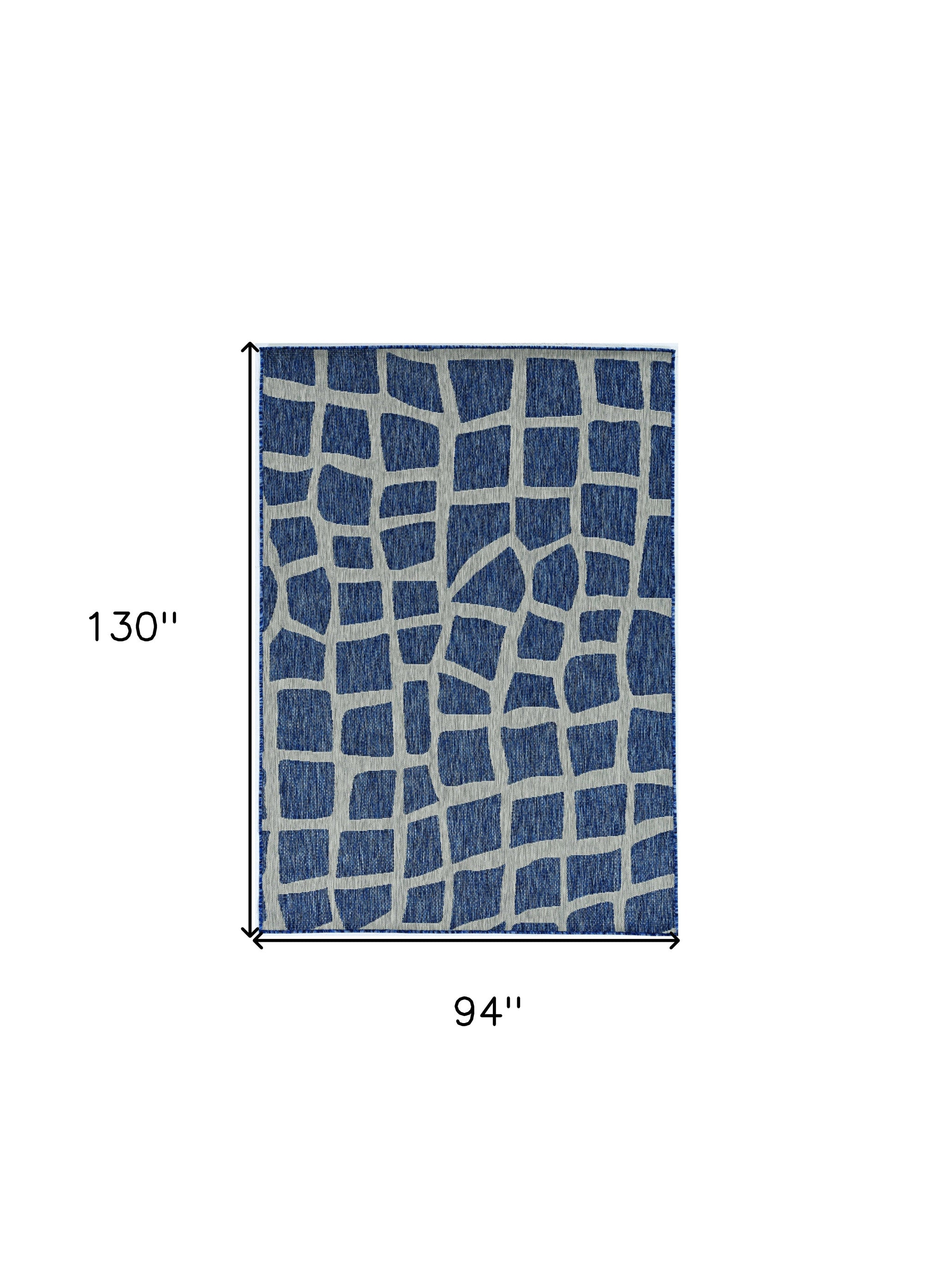 8' X 11' Blue And Gray Abstract Indoor Outdoor Area Rug-Outdoor Rugs-DECOROLALA
