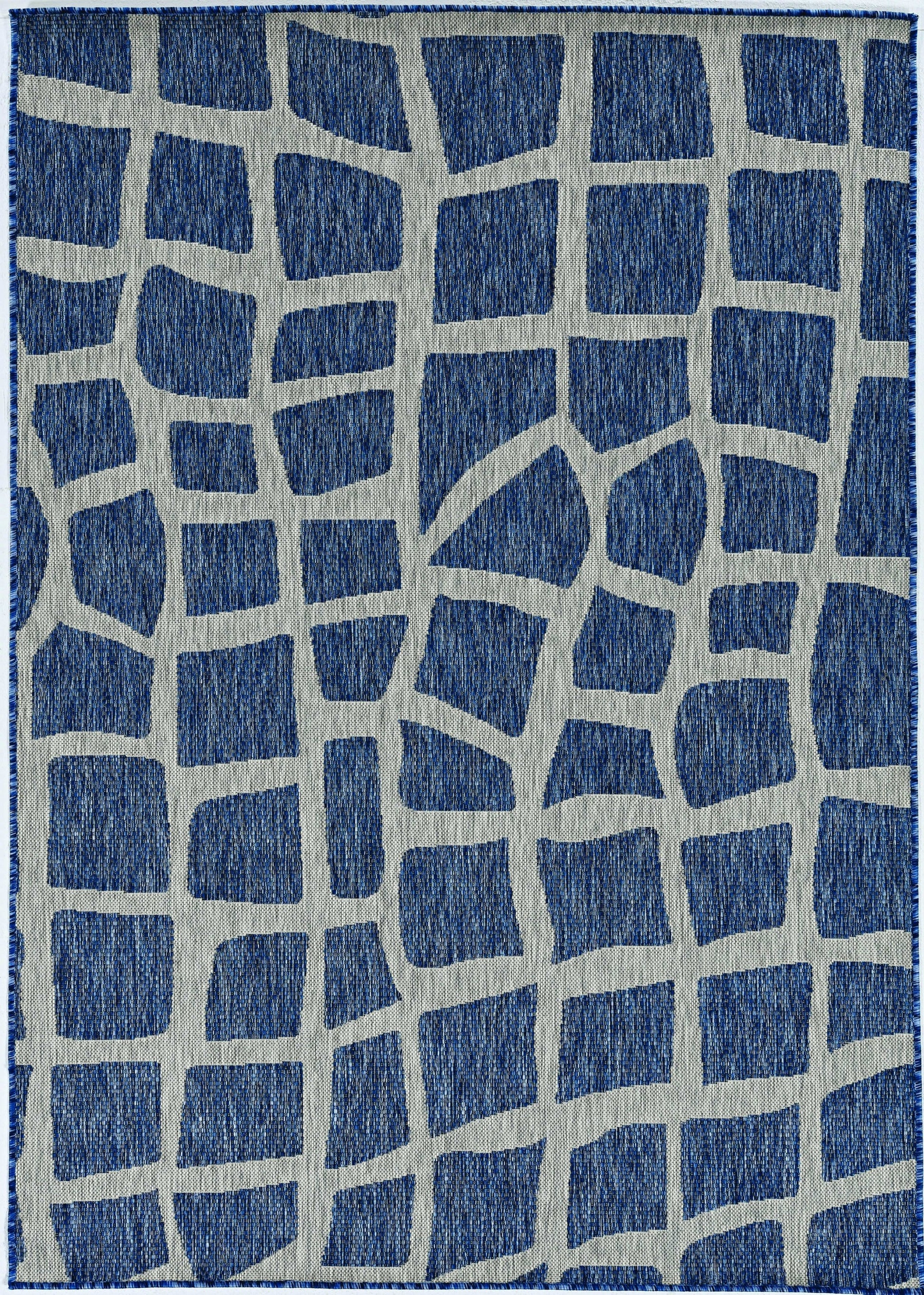 8' X 11' Blue And Gray Abstract Indoor Outdoor Area Rug-Outdoor Rugs-DECOROLALA