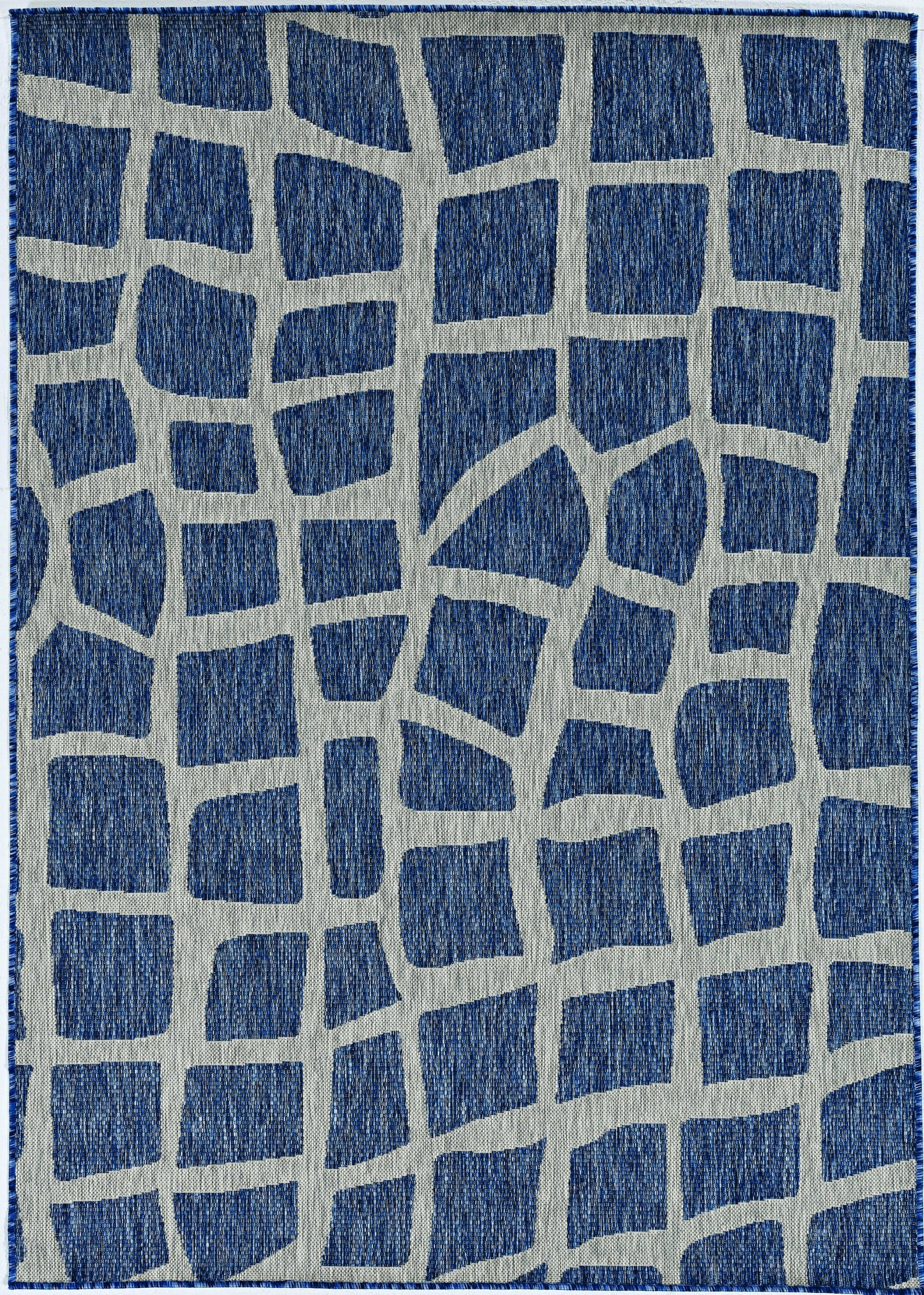 8' X 11' Blue And Gray Abstract Indoor Outdoor Area Rug-Outdoor Rugs-DECOROLALA