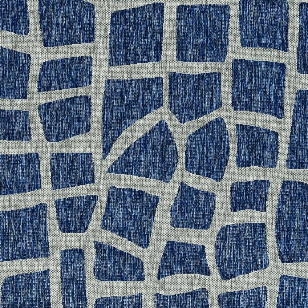 8' X 11' Blue And Gray Abstract Indoor Outdoor Area Rug-Outdoor Rugs-DECOROLALA