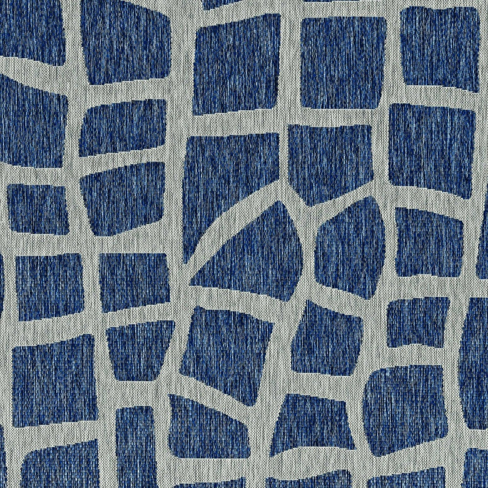 8' X 11' Blue And Gray Abstract Indoor Outdoor Area Rug-Outdoor Rugs-DECOROLALA