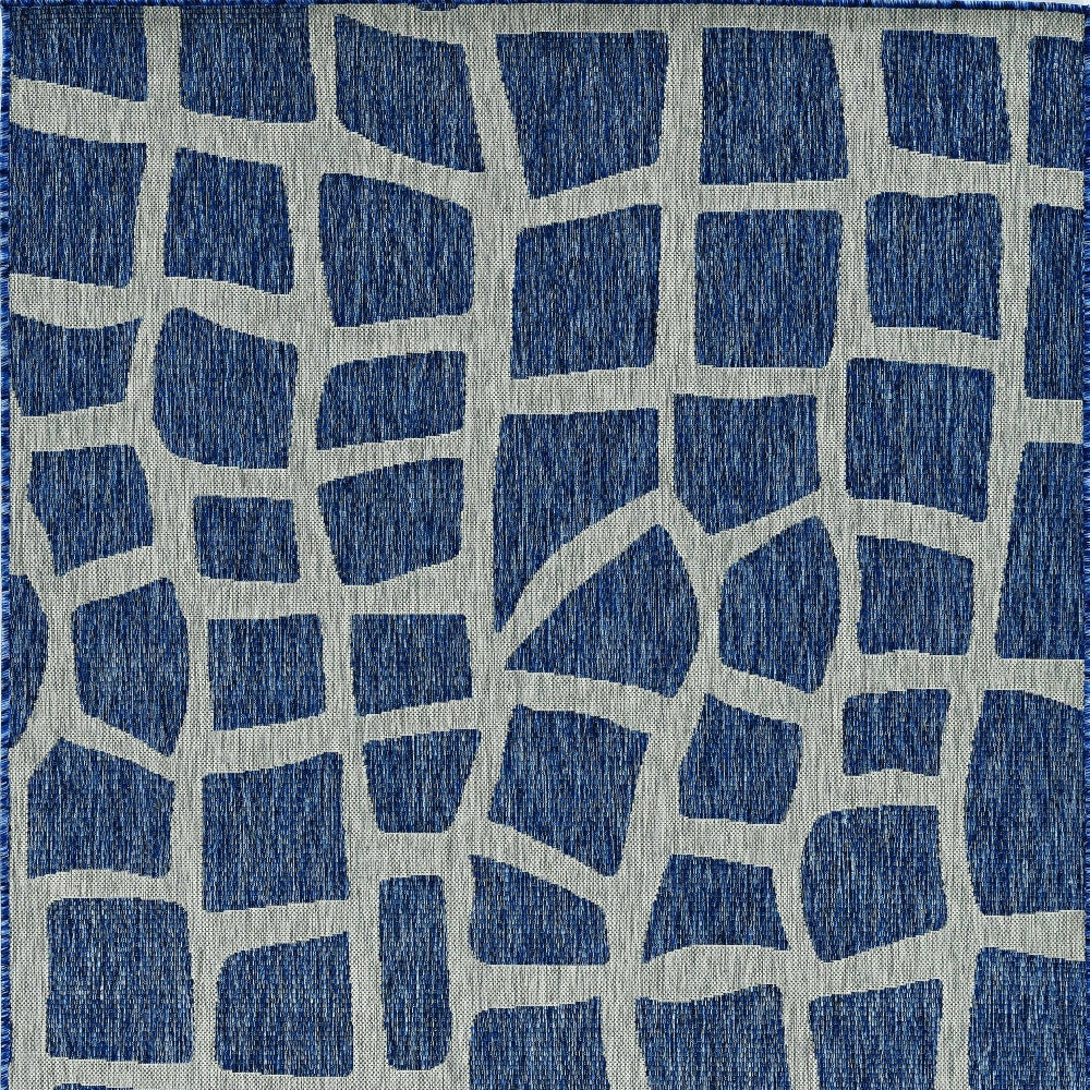 8' X 11' Blue And Gray Abstract Indoor Outdoor Area Rug-Outdoor Rugs-DECOROLALA