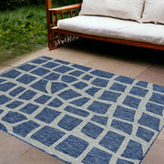 8' X 11' Blue And Gray Abstract Indoor Outdoor Area Rug-Outdoor Rugs-DECOROLALA