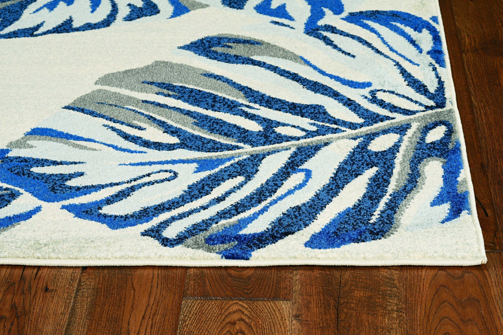 8' X 11' Blue And Gray Botanical Leaves Area Rug-Area Rugs-DECOROLALA