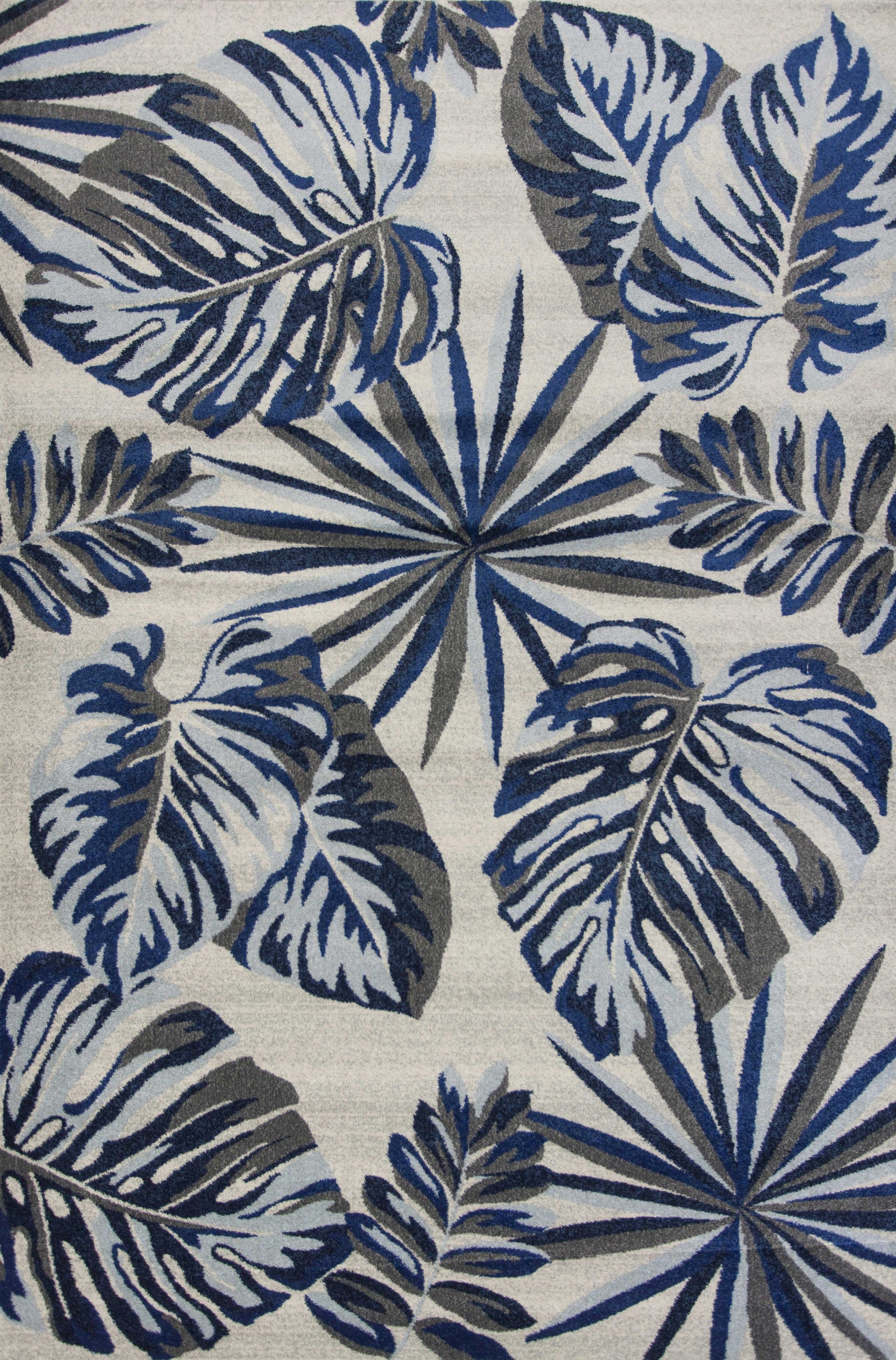 8' X 11' Blue And Gray Botanical Leaves Area Rug-Area Rugs-DECOROLALA