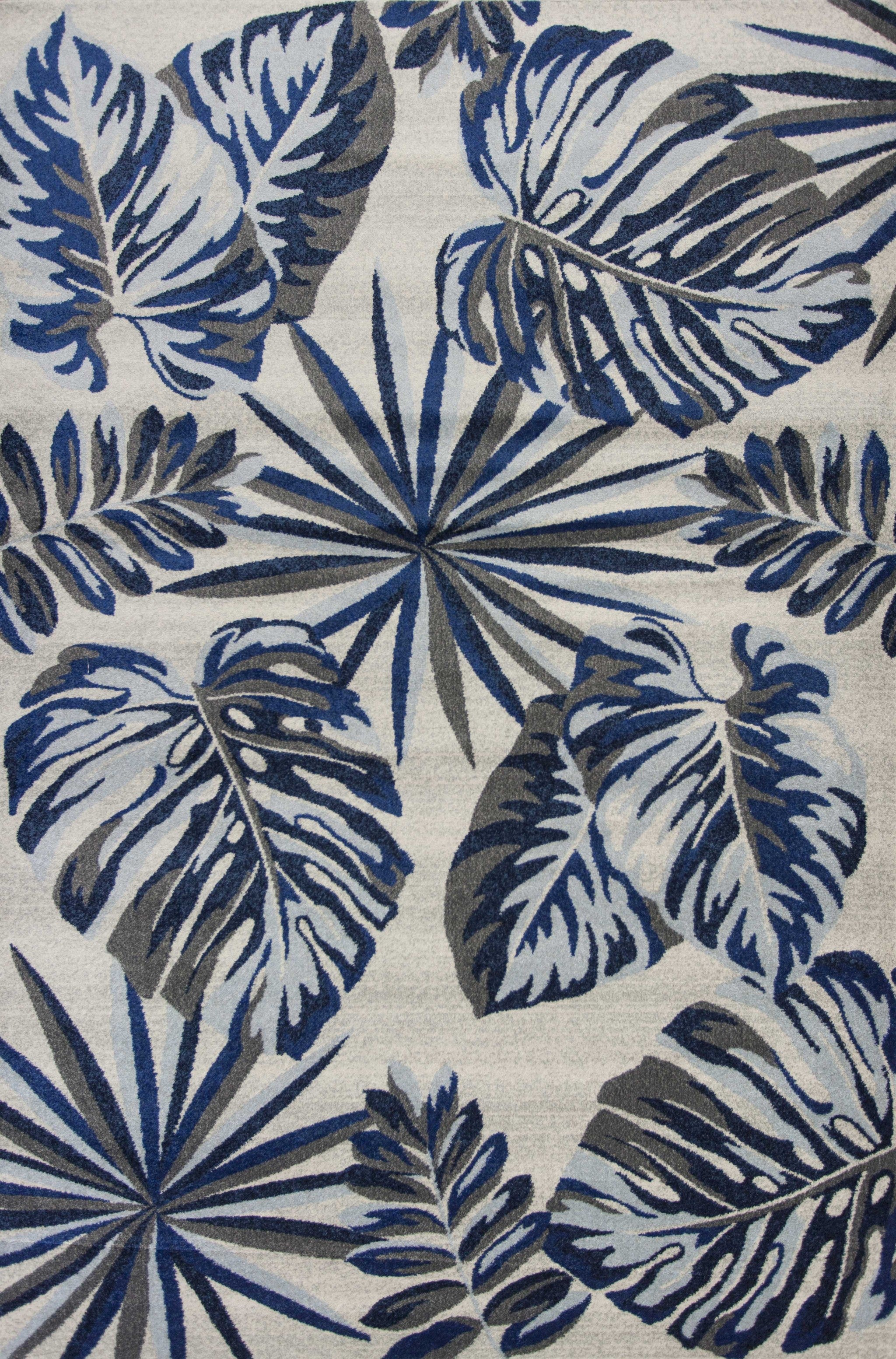 8' X 11' Blue And Gray Botanical Leaves Area Rug-Area Rugs-DECOROLALA