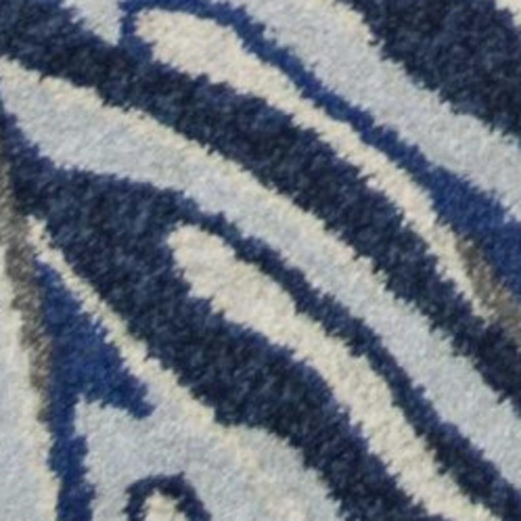 8' X 11' Blue And Gray Botanical Leaves Area Rug-Area Rugs-DECOROLALA