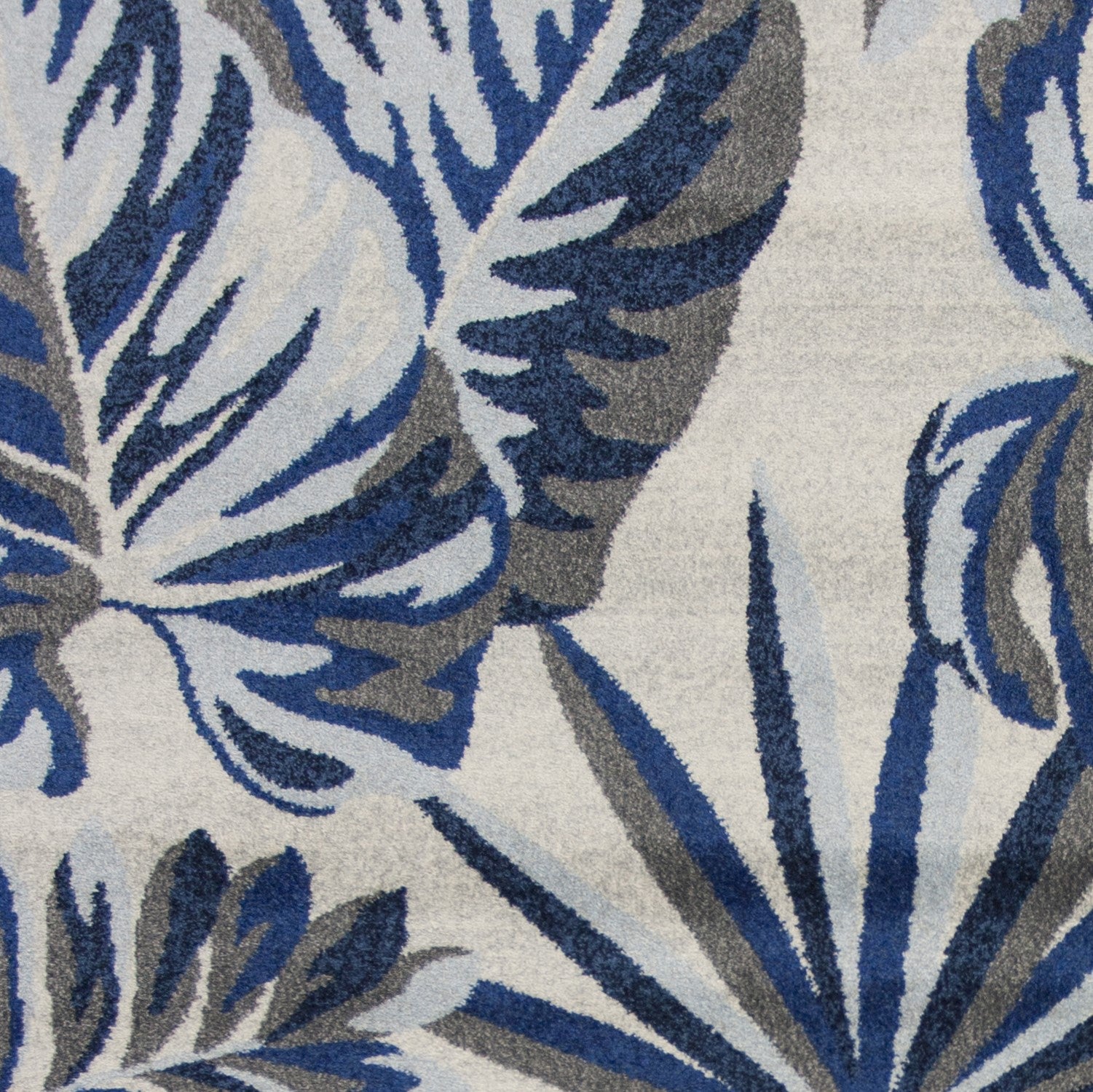 8' X 11' Blue And Gray Botanical Leaves Area Rug-Area Rugs-DECOROLALA