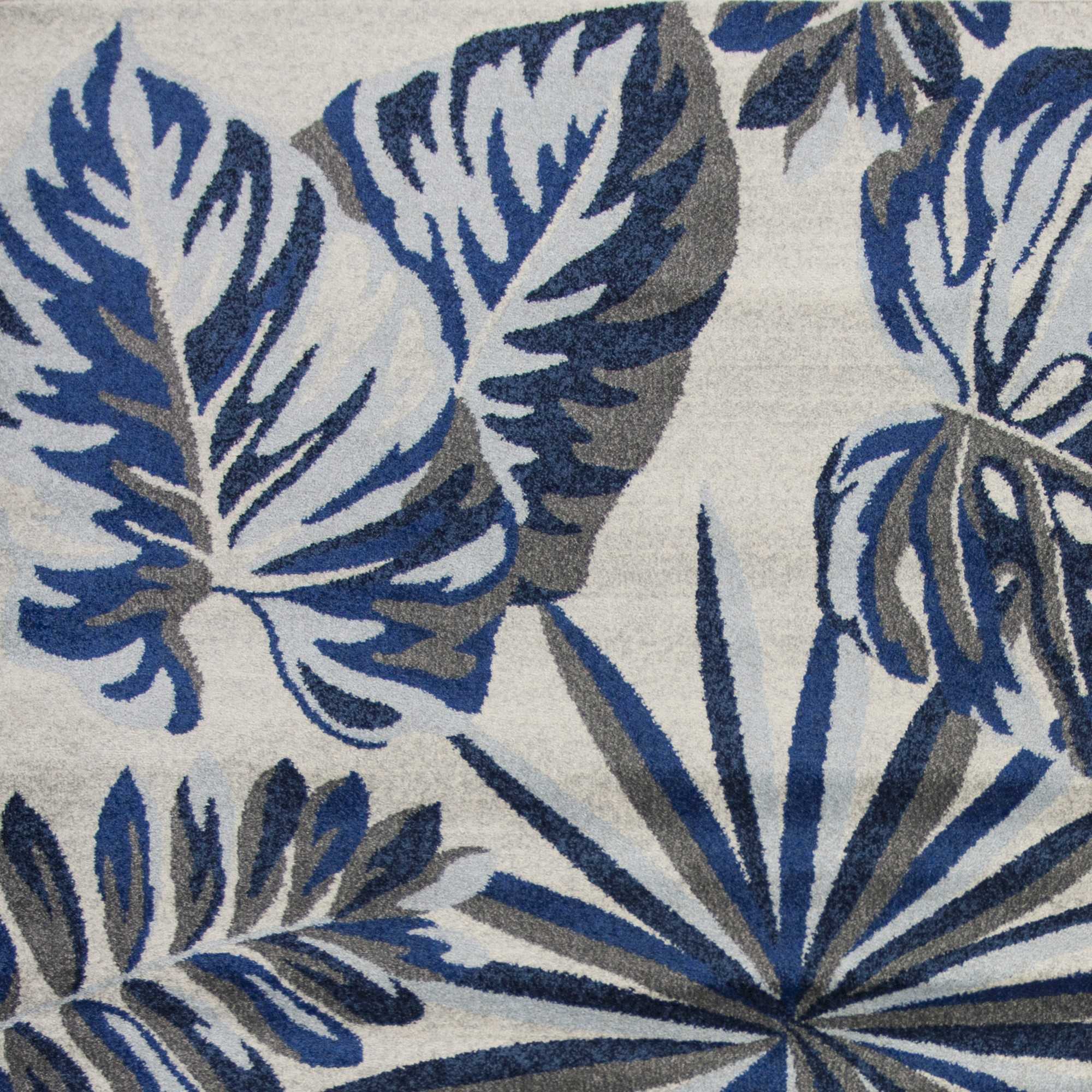 8' X 11' Blue And Gray Botanical Leaves Area Rug-Area Rugs-DECOROLALA