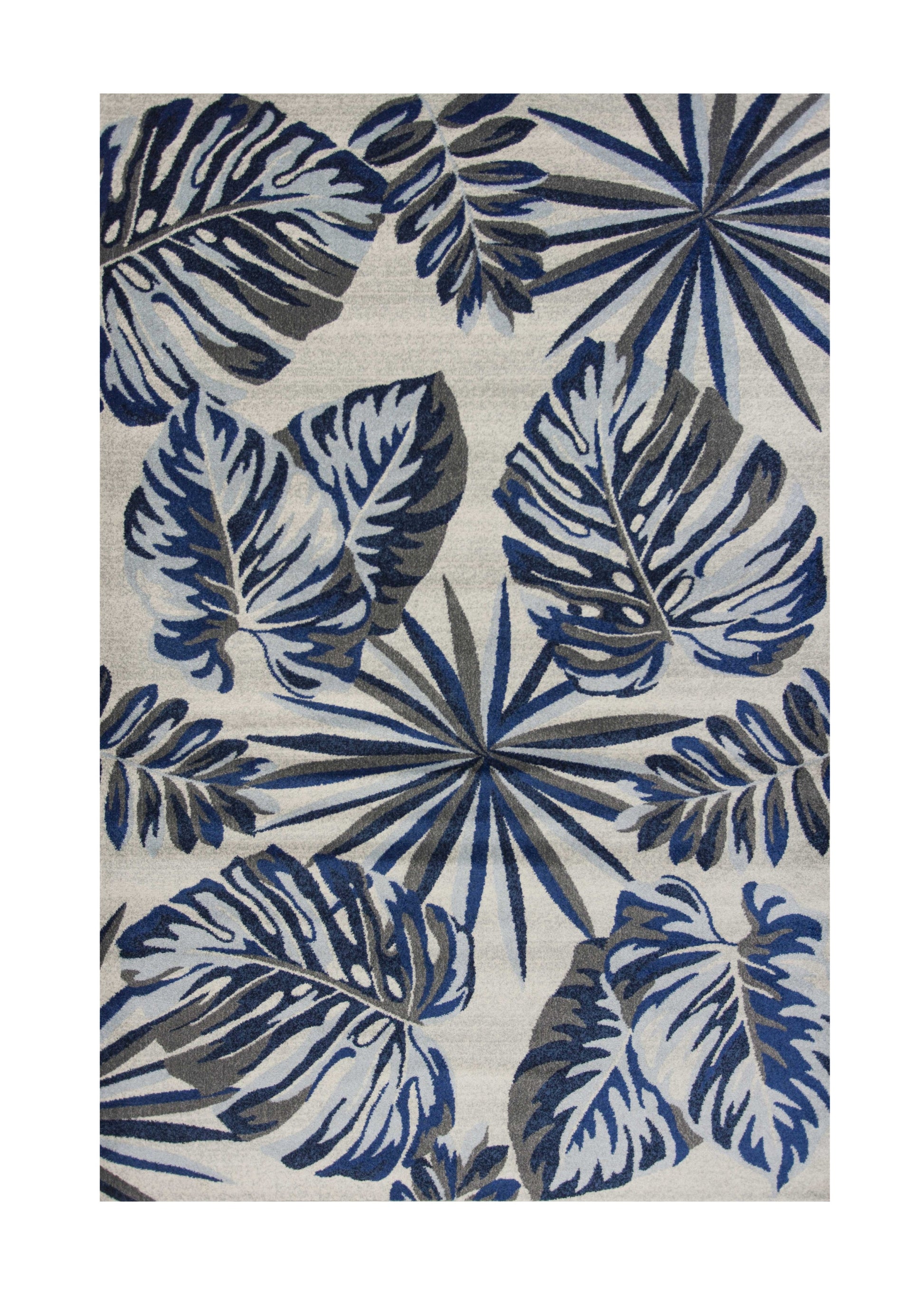 8' X 11' Blue And Gray Botanical Leaves Area Rug-Area Rugs-DECOROLALA