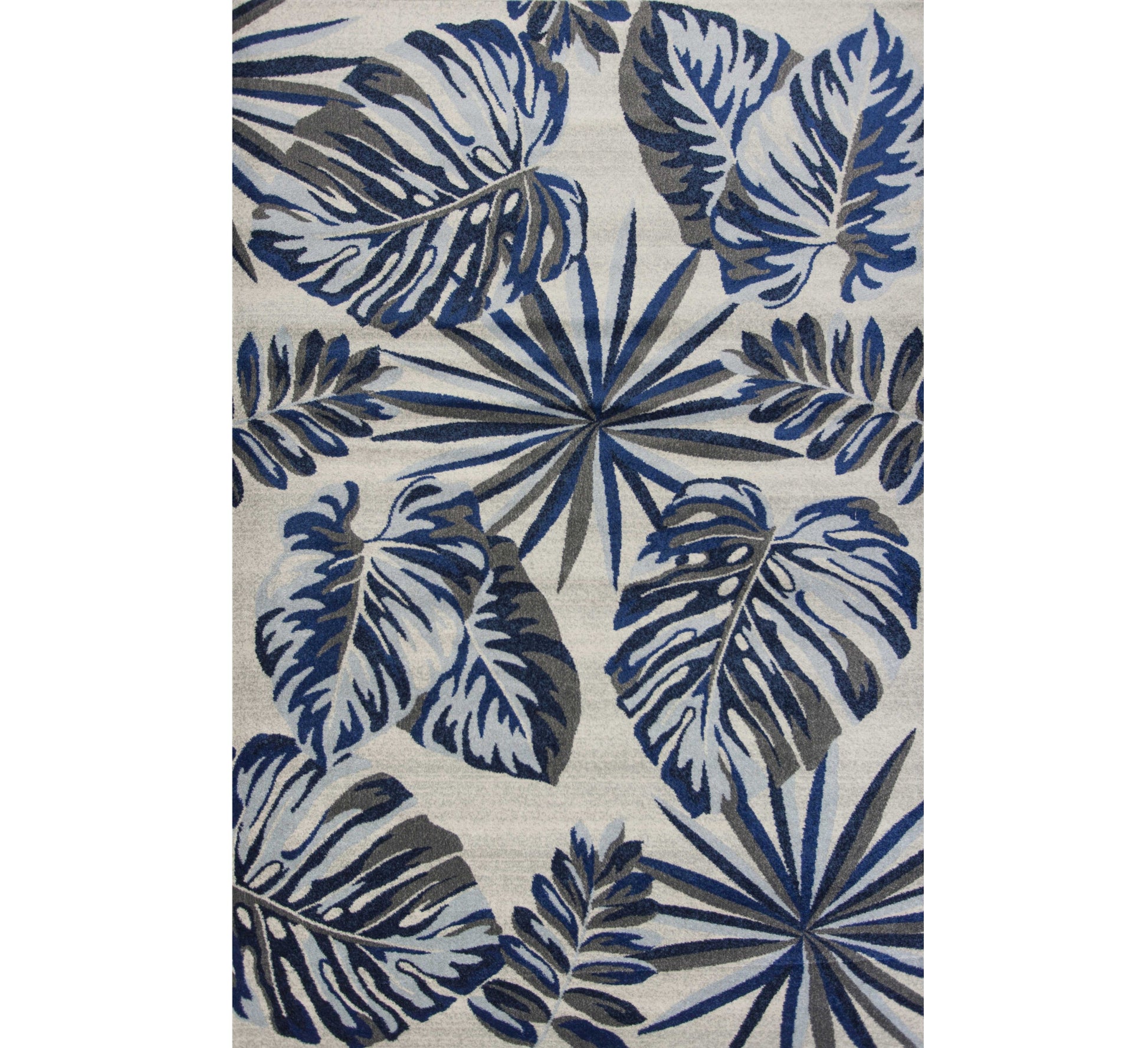 8' X 11' Blue And Gray Botanical Leaves Area Rug-Area Rugs-DECOROLALA