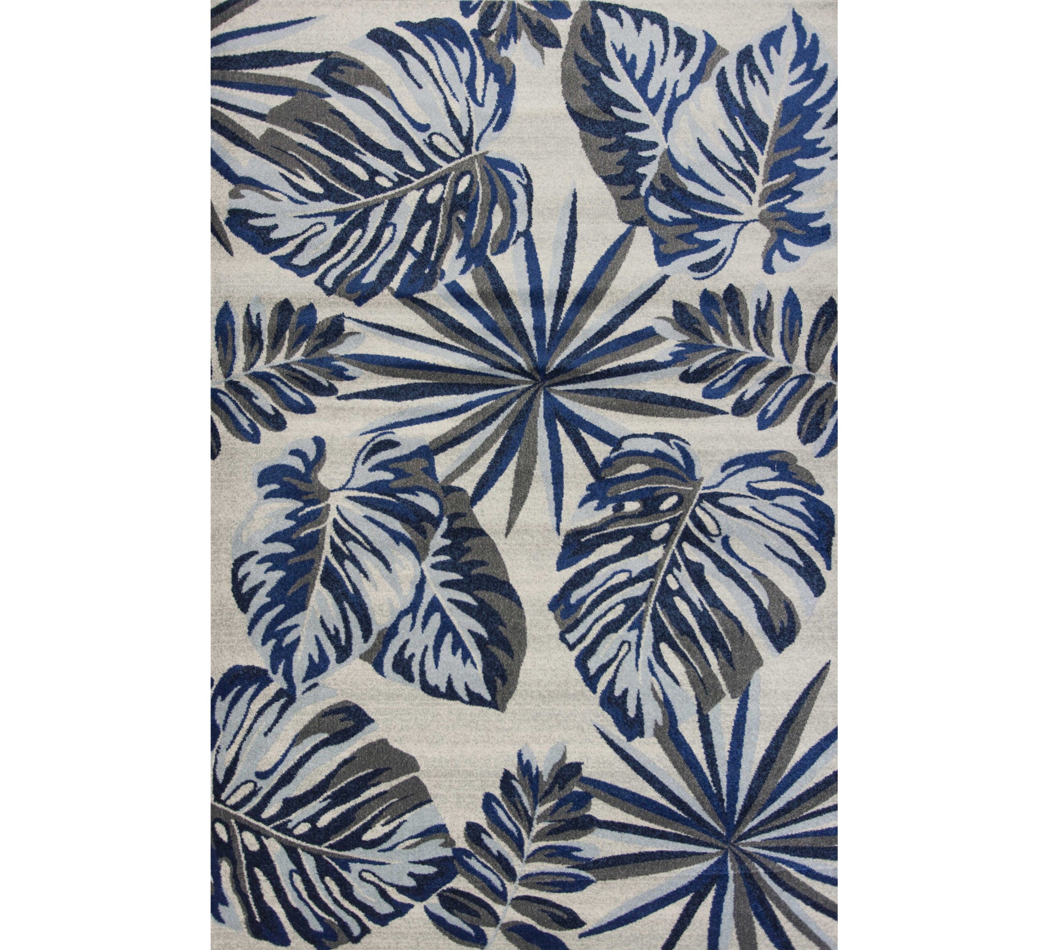 8' X 11' Blue And Gray Botanical Leaves Area Rug-Area Rugs-DECOROLALA