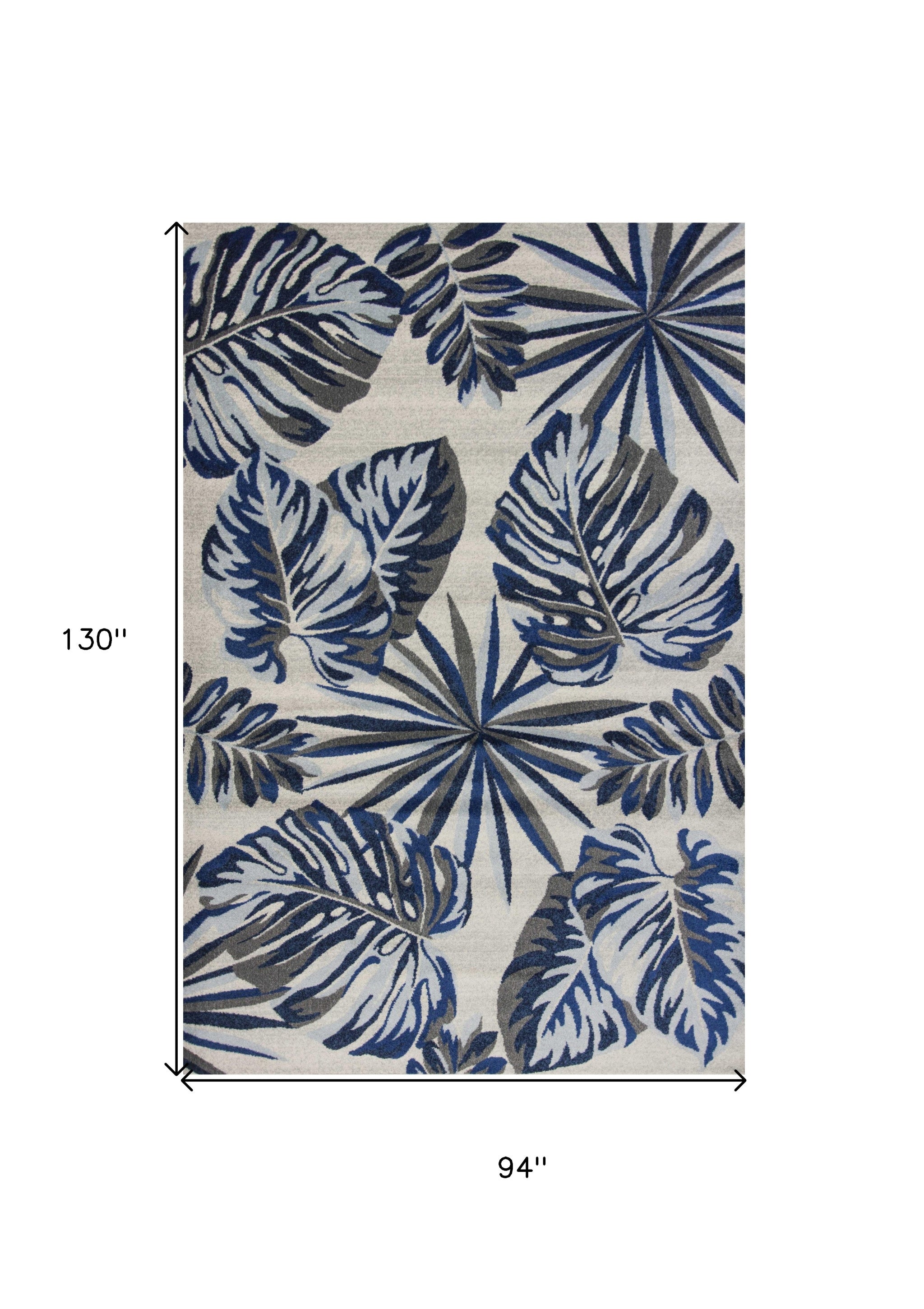 8' X 11' Blue And Gray Botanical Leaves Area Rug-Area Rugs-DECOROLALA