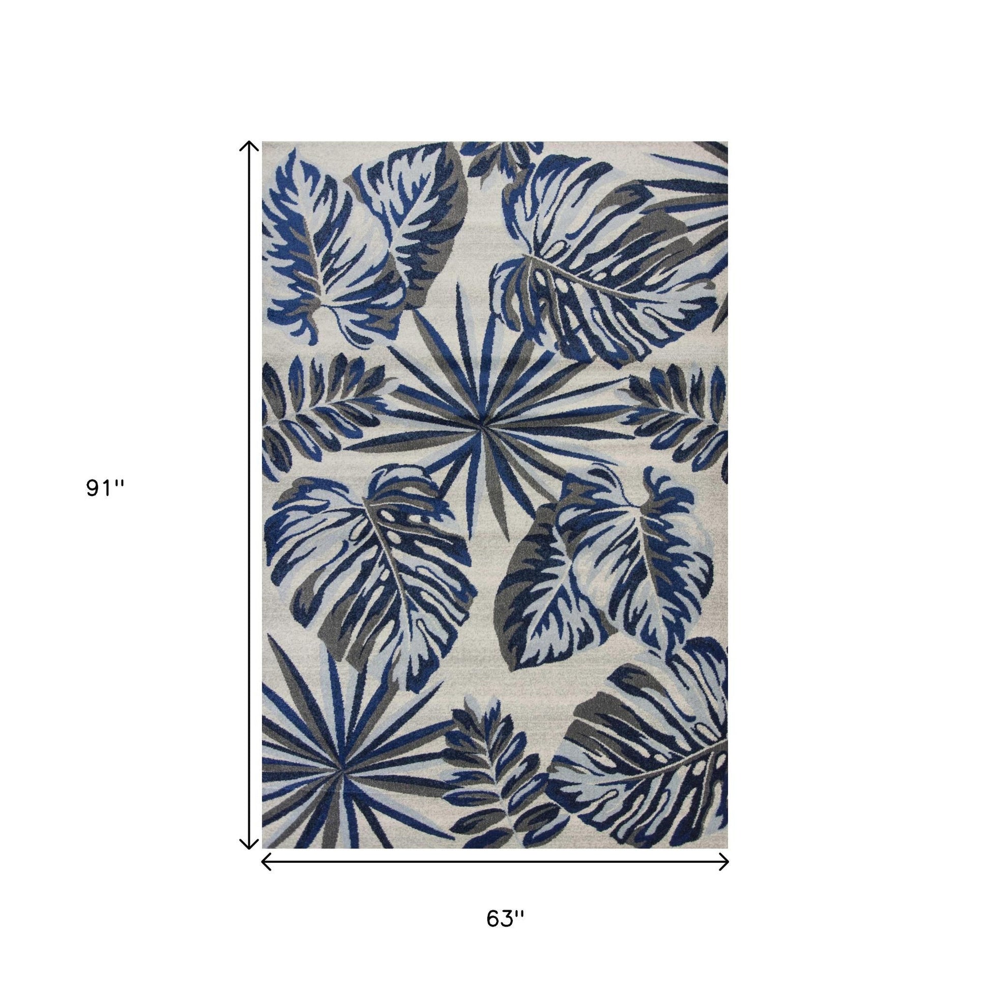 8' X 11' Blue And Gray Botanical Leaves Area Rug-Area Rugs-DECOROLALA