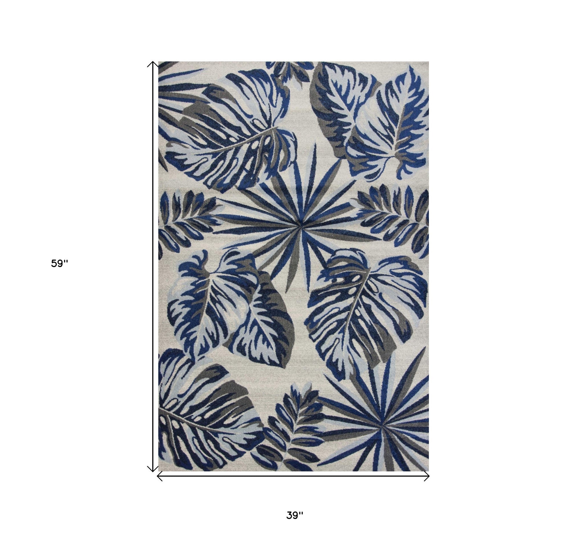 8' X 11' Blue And Gray Botanical Leaves Area Rug-Area Rugs-DECOROLALA