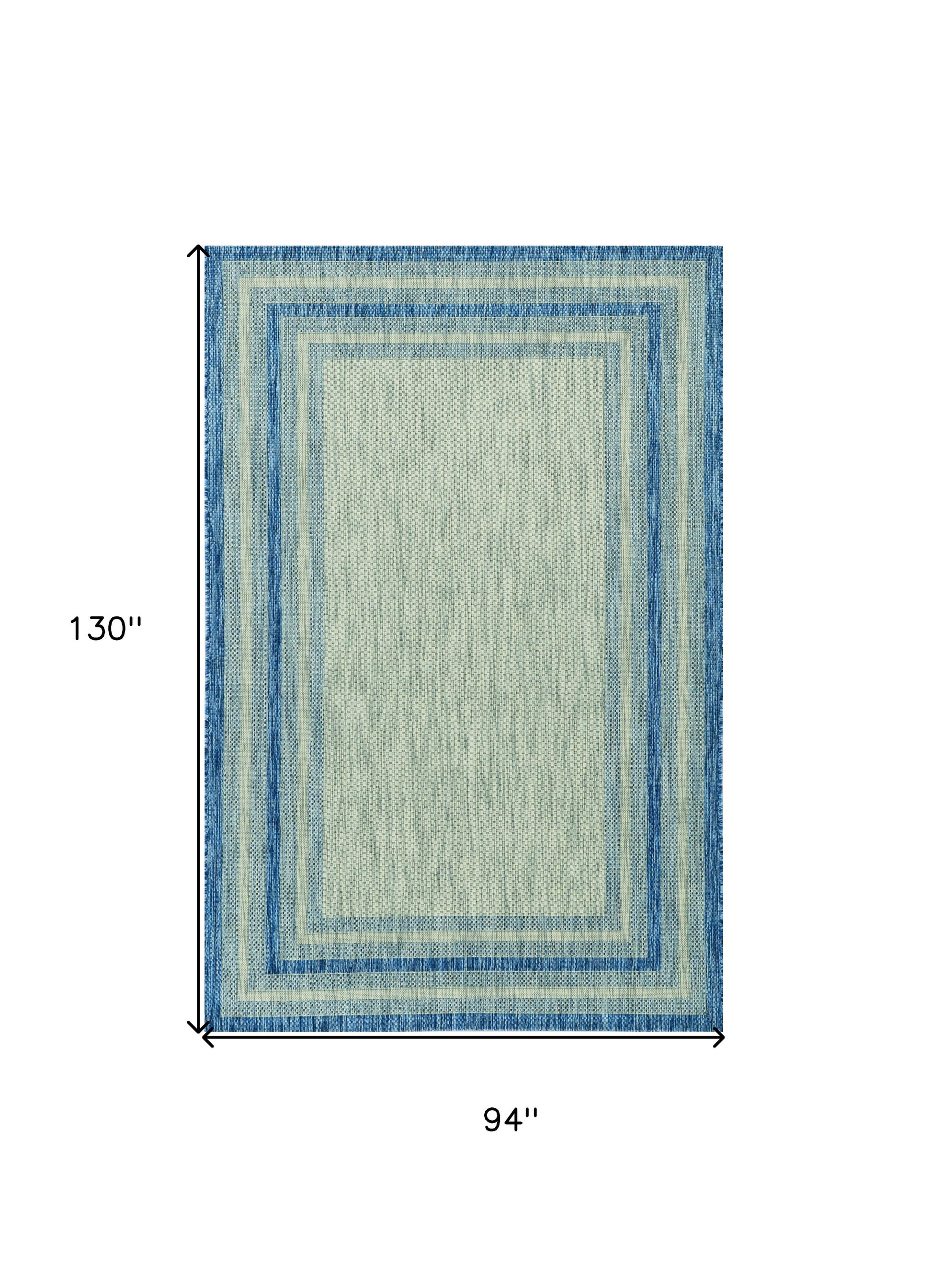 8' X 11' Blue And Gray Striped Indoor Outdoor Area Rug-Outdoor Rugs-DECOROLALA