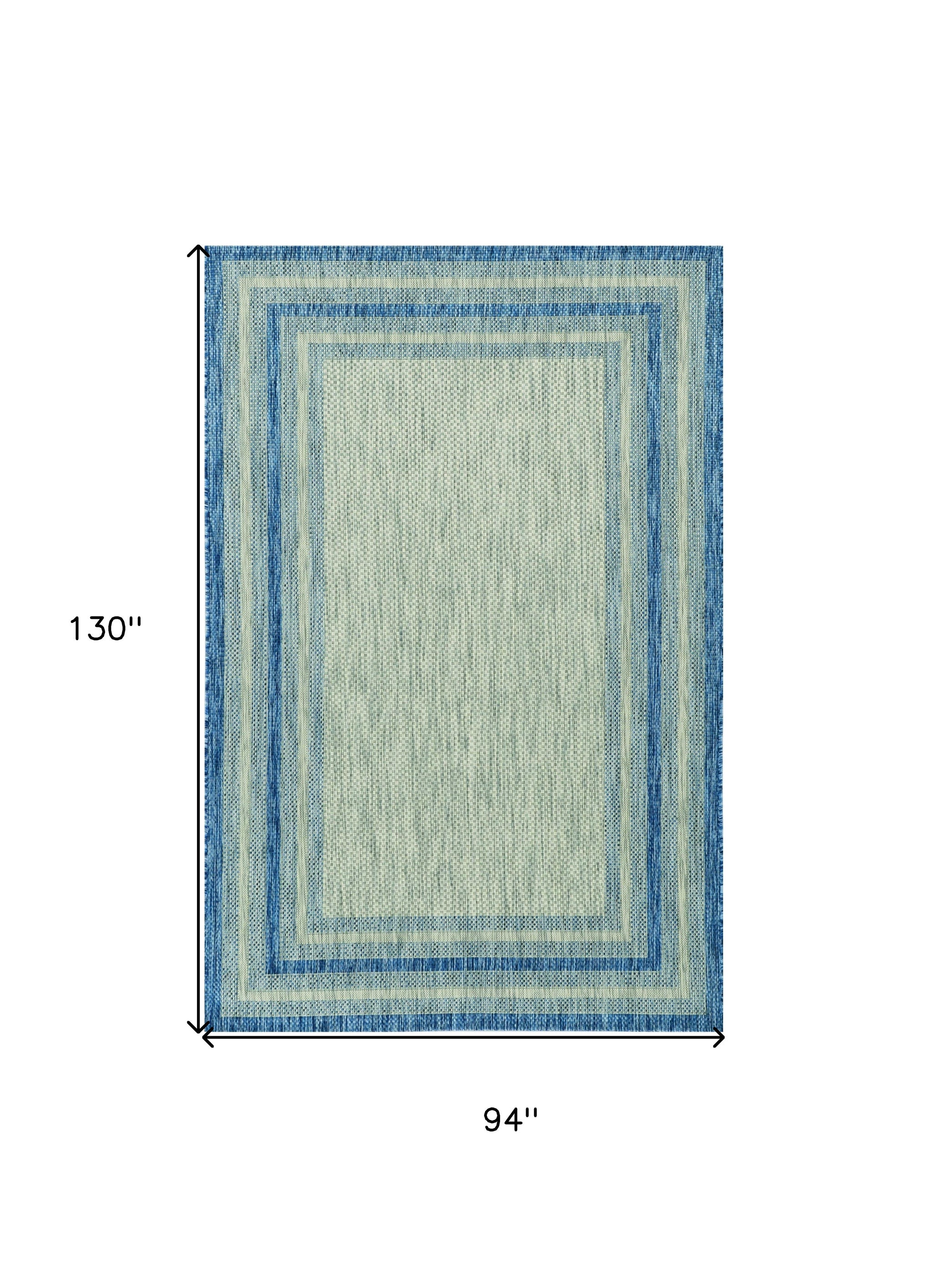 8' X 11' Blue And Gray Striped Indoor Outdoor Area Rug-Outdoor Rugs-DECOROLALA