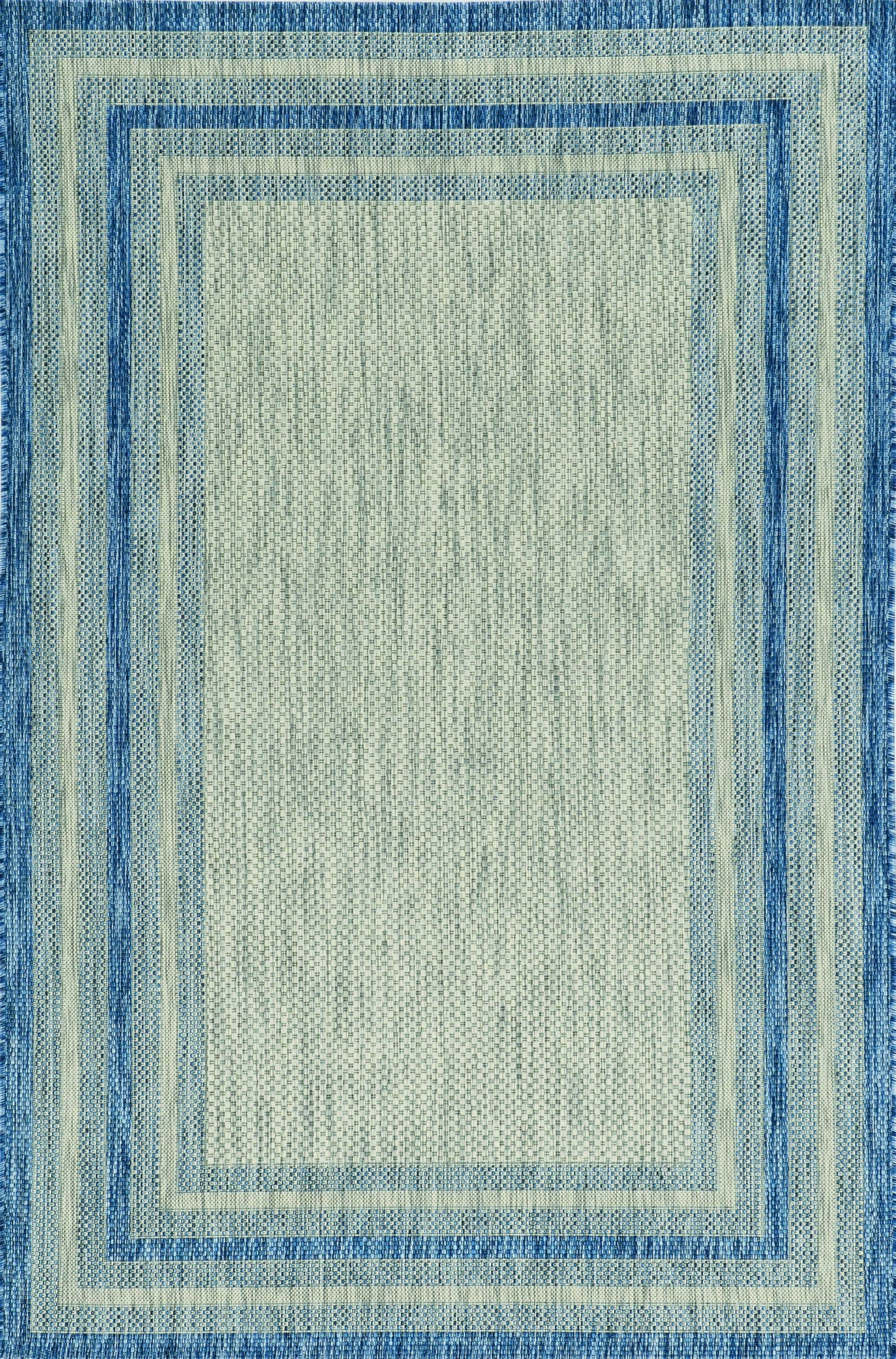 8' X 11' Blue And Gray Striped Indoor Outdoor Area Rug-Outdoor Rugs-DECOROLALA