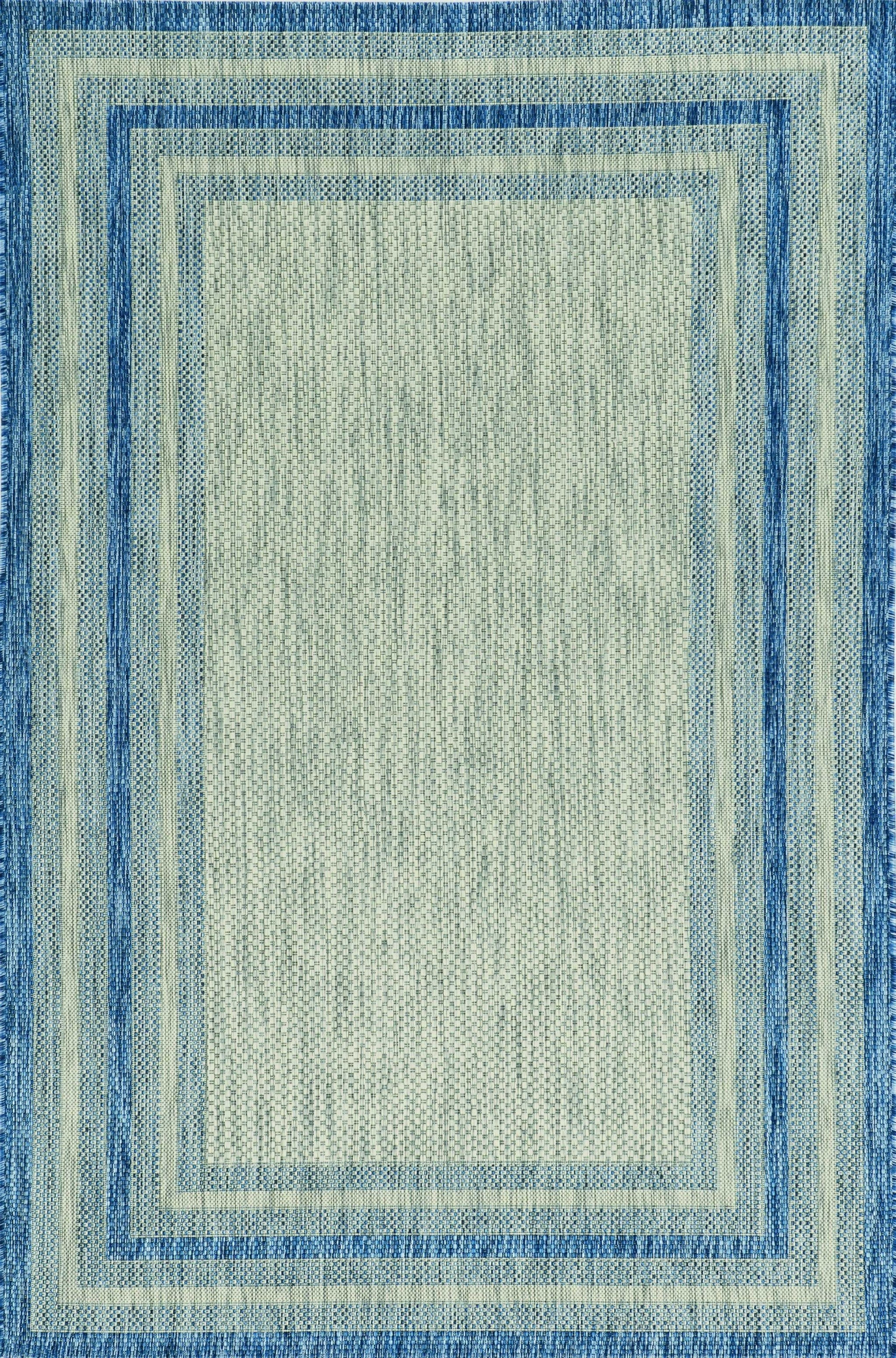 8' X 11' Blue And Gray Striped Indoor Outdoor Area Rug-Outdoor Rugs-DECOROLALA