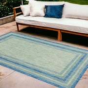8' X 11' Blue And Gray Striped Indoor Outdoor Area Rug-Outdoor Rugs-DECOROLALA