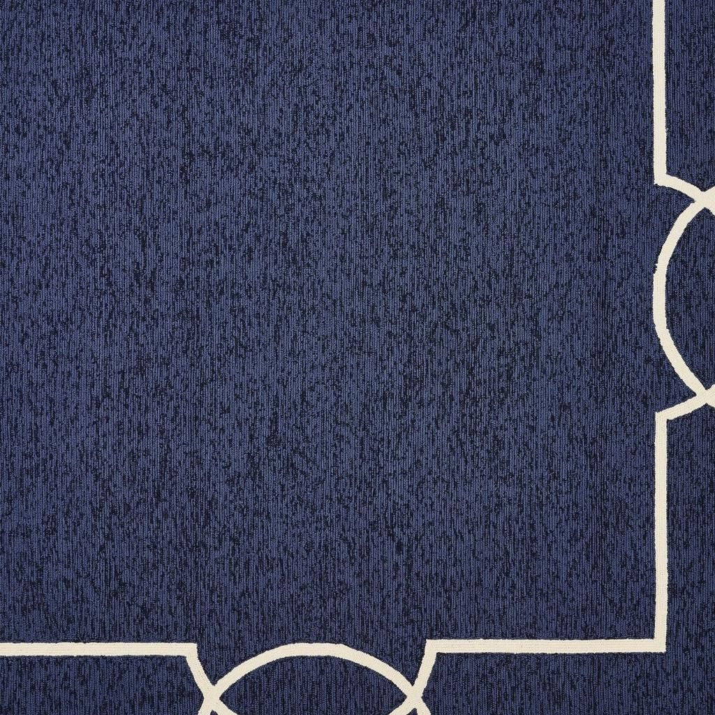 8' X 11' Blue And Ivory Geometric Hand Hooked Area Rug-Area Rugs-DECOROLALA